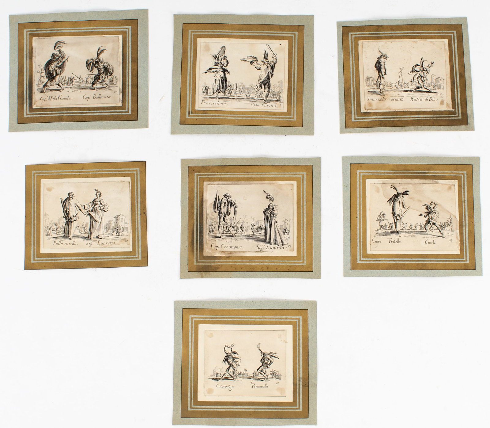 Jacques Callot, Seven Engravings from Balli Di Sfessania (1 of 3)