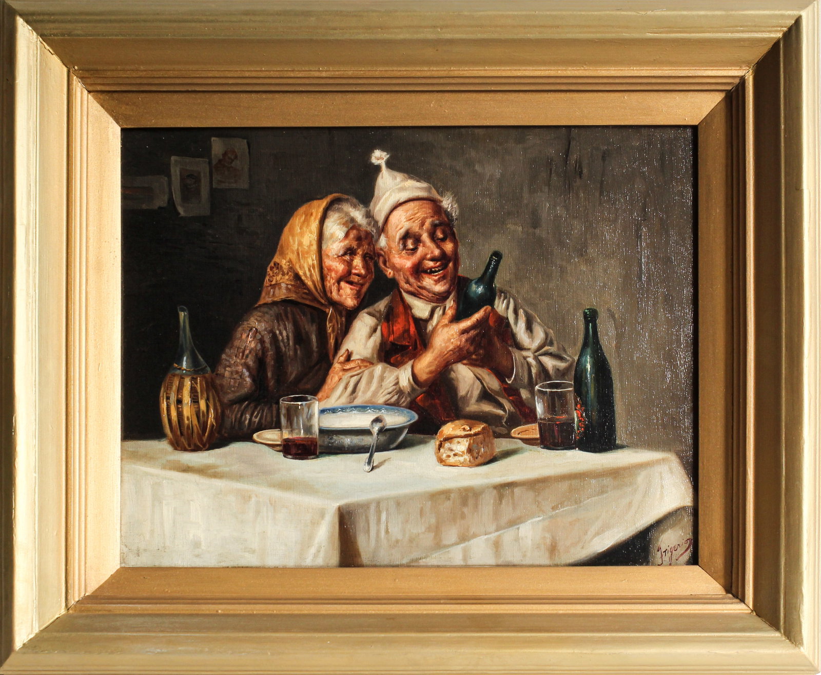 Raffaele Frigerio (Italian, 1875-1948) Genre Scene Painting, Elderly Couple (1 of 9)