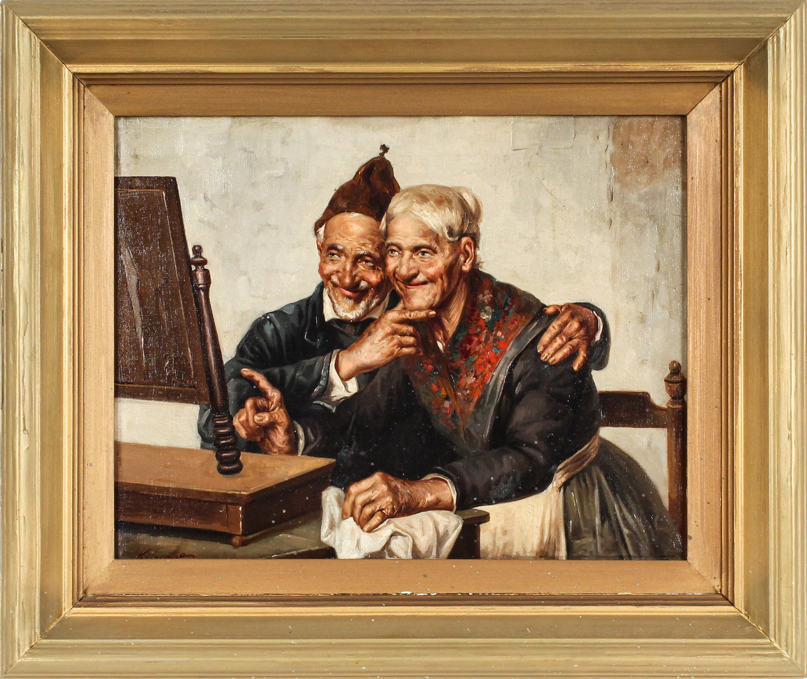 Raffaele Frigerio (Italian, 1875-1948) Genre Scene Painting, Elderly Couple (1 of 8)