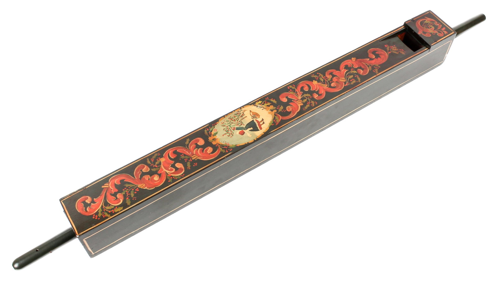 Sally Nolan Hand Painted Folk Art Pipe Instrument: Description: A hand painted American folk art wind instrument decorated with wintertime motifs. Markings & Inscriptions: Signed Date: Late 20th/early 21st century Maker: Sally Nolan (American, 20th Ce
