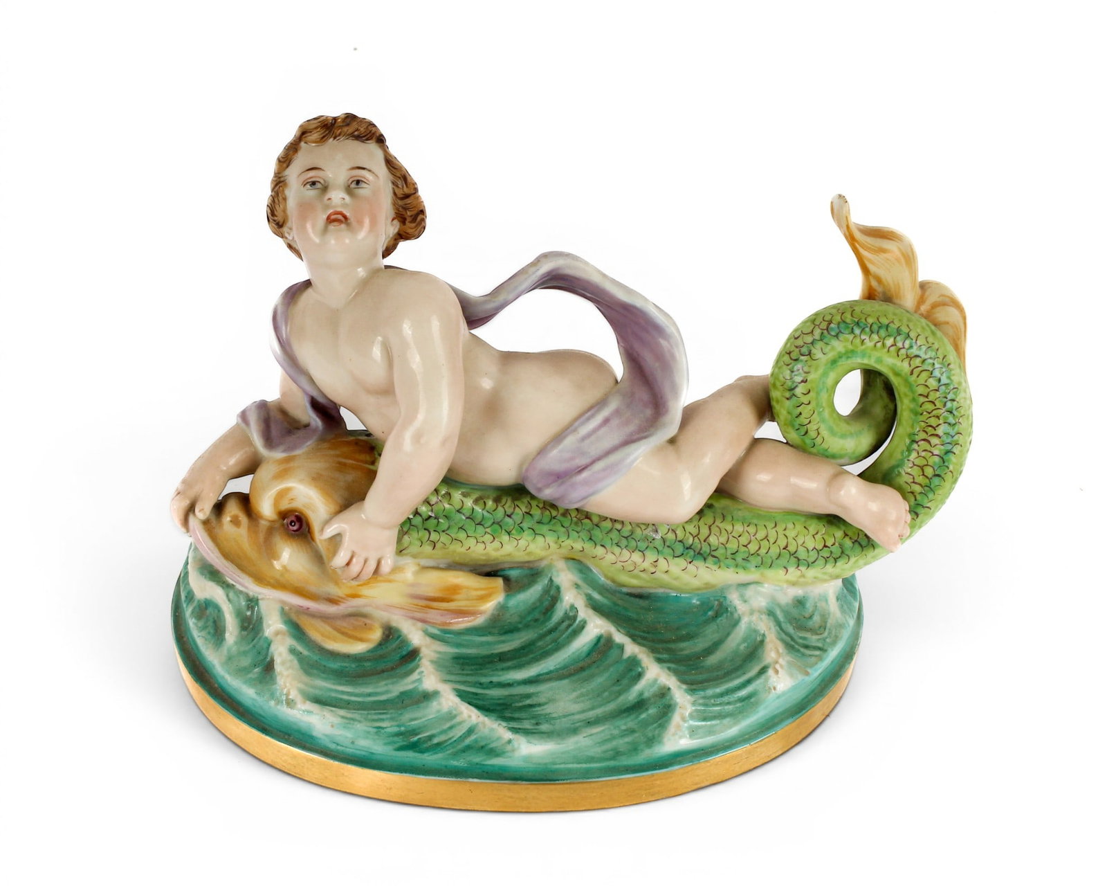 Royal Worcester Porcelain Sea Nymph Figure: Description: A porcelain figure of a cherub or sea nymph riding a dolphin. Additional Royal Worcester items from the estate of Stuart Brown will be featured in our upcoming auctions. Please follow us 