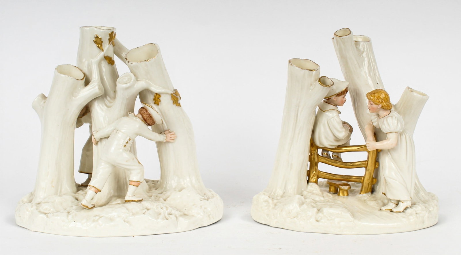 Two Royal Worcester Porcelain Figural Spill Vases, James Hadley (1 of 7)