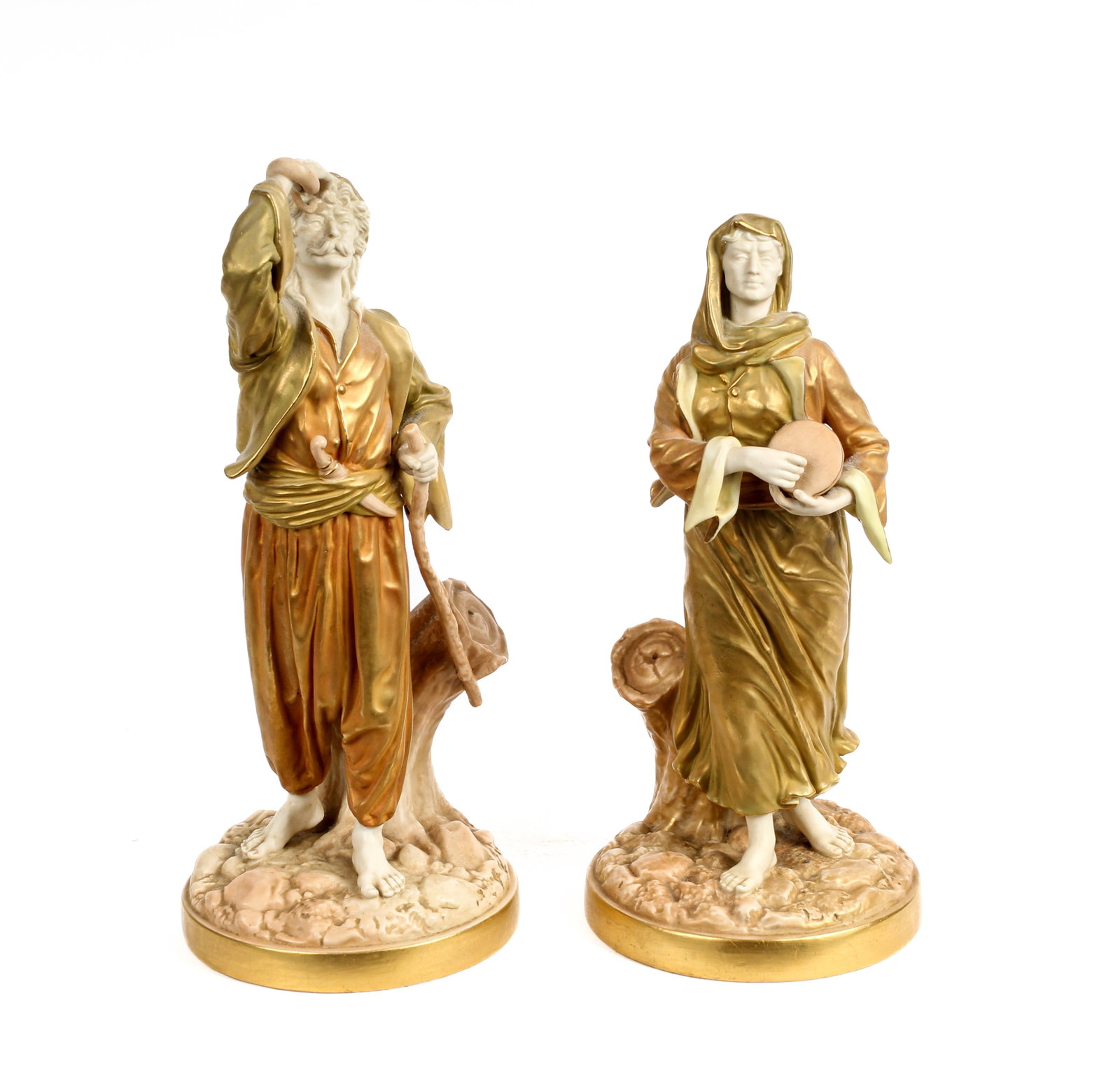 Pair of Royal Worcester Porcelain Chinguin Indians, James Hadley (1 of 8)