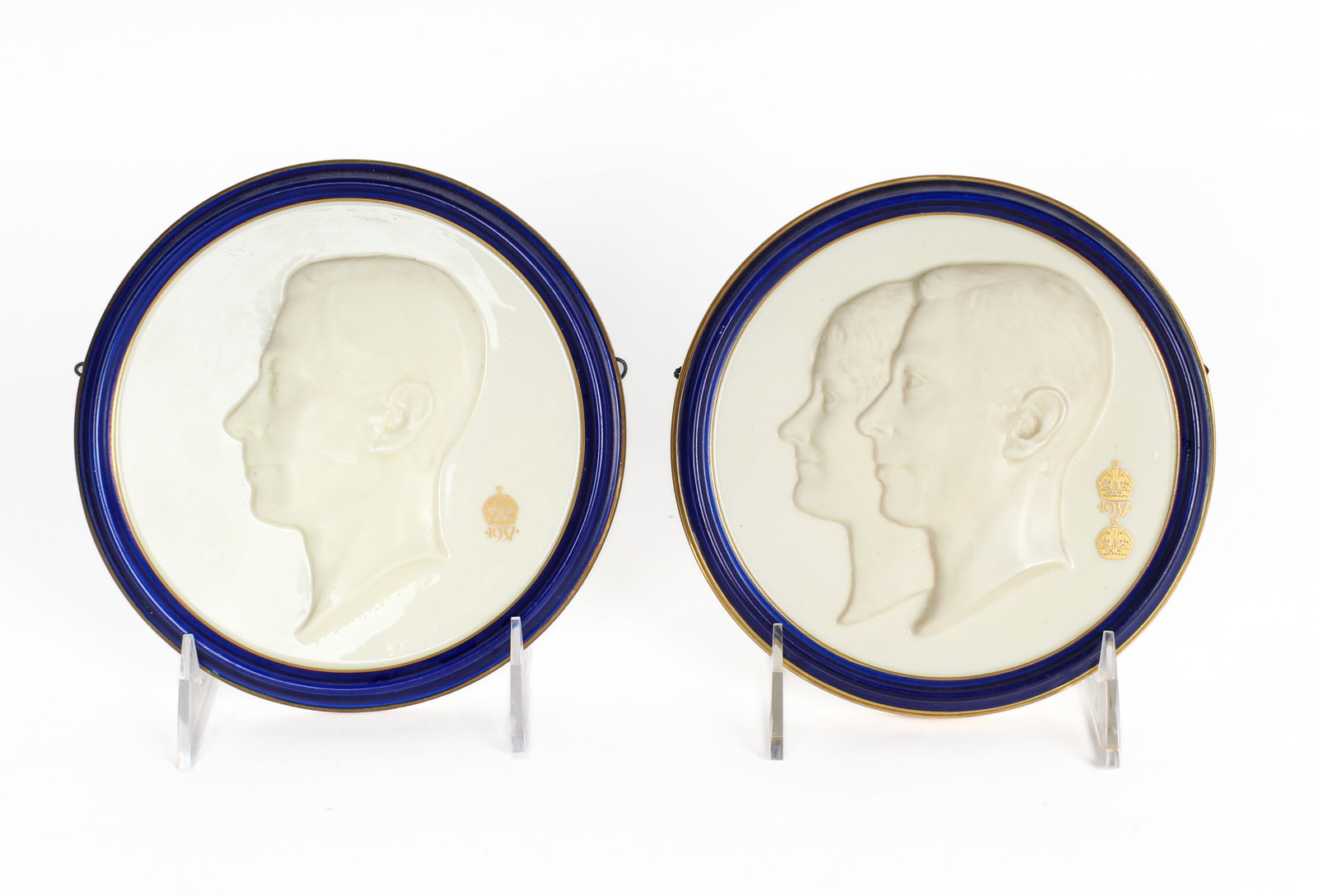 Two Royal Worcester Porcelain Commemorative Portrait Plaques, Richard Garbe RA: Description: Two Royal Worcester porcelain commemorative portrait plaques designed by Richard Garbe RA. The first depicting King George VI and Queen Elizabeth, the second depicting King Edward VIII. E