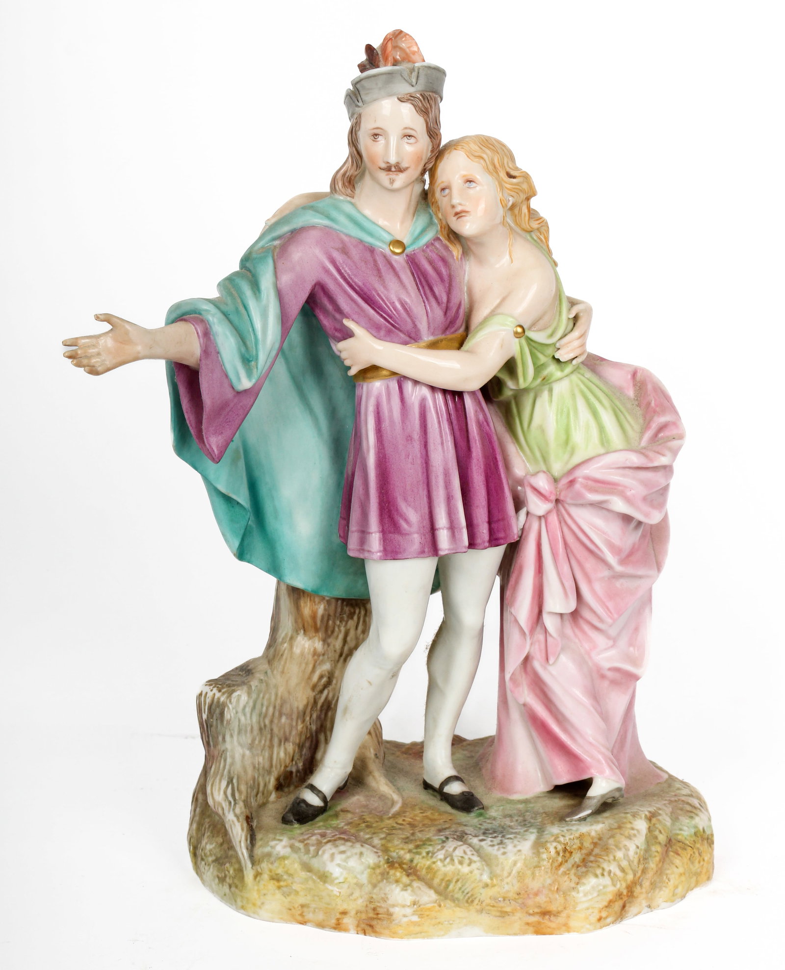 Royal Worcester Porcelain Romantic Couple Figural Group: Description: A porcelain figural group of a romantic couple in Renaissance attire. Additional Royal Worcester items from the estate of Stuart Brown will be featured in our upcoming auctions. Please fo