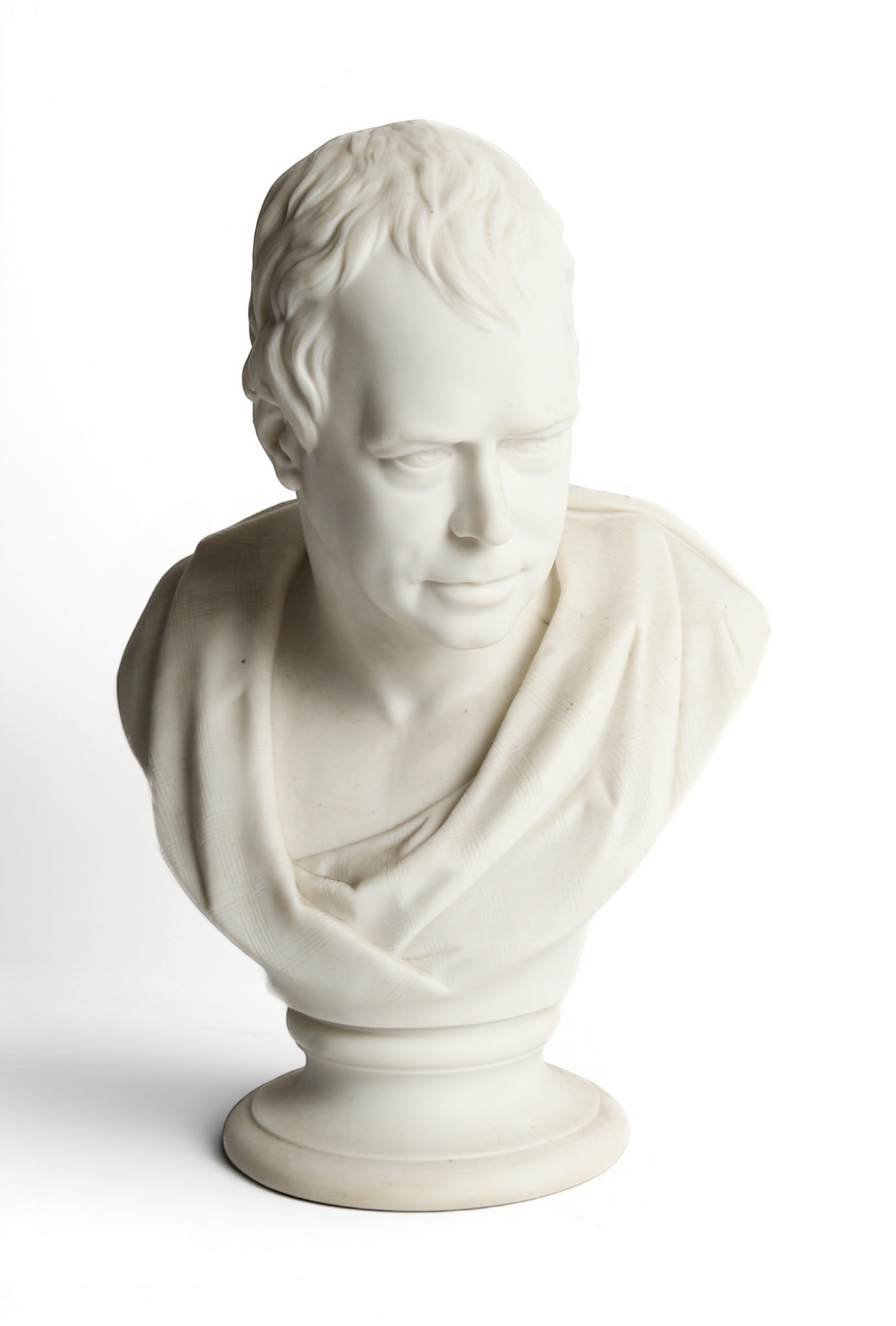 Worcester Parian Porcelain Bust of Sir Walter Scott, Charles Toft, Mid 19th Century: Description: A rare parian porcelain bust of Sir Walter Scott, modeled by Charles Toft. Toft was also emplyed as a modeller for Mintons in the 1850s and as the chief modeller at Wedgwood from 1877-188