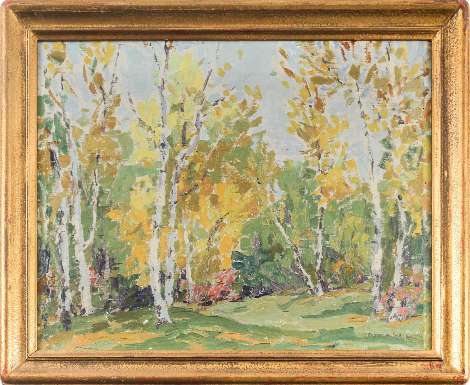 Jessie K. Chase (American, 1879-1970) Landscape, Oil on Canvas Painting: Description: An American Impressionist painting of trees in early autumn. Markings & Inscriptions: Signed bottom right Date: Early 20th century Maker: Jessie Kalmbach Chase (American, 1879-1970) Dimen