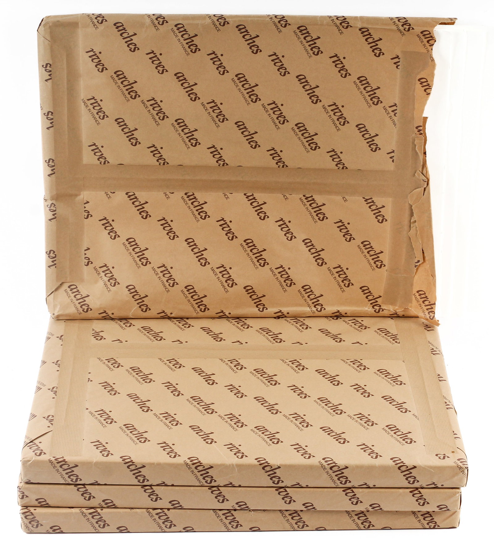 300+ Sheets of Arches BFK Rives Paper, 25.5" x 19.5": Description: Approximately 337 sheets of BFK Rives Velin paper by Arches with four deckle edges. Markings & Inscriptions: Watermarked, labeled Date: Contemporary Maker: Arches Dimensions: 25.5" x 19.5