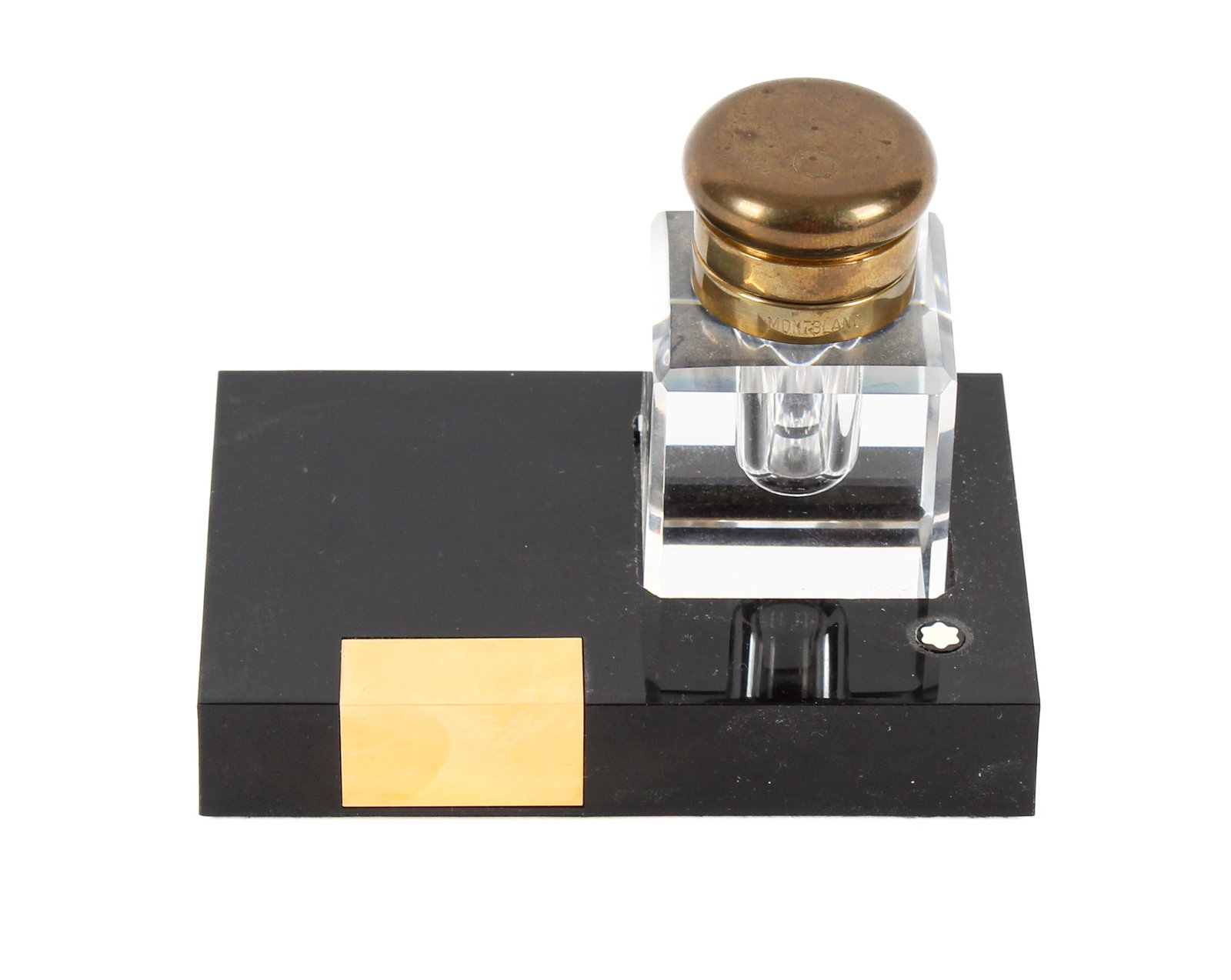 Montblanc Meisterstuck Crystal Inkwell and Stand: Description: Montblanc Meisterstuck crystal inkwell and stand. Together with a Salvador Dali limited edition bronze medallion titled 'Our Historical Heritage' or 'King David'. The medallion is signed 