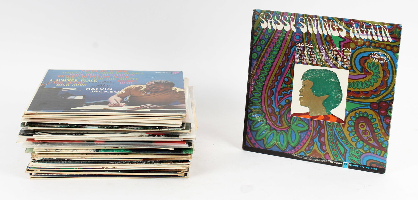 Collection of 38 Jazz Albums: Description: Artists include Jess Stacy, Dardanelle, Joe Sealy Trio, Eddie Cano, Lena Horne, Erroll Garner, Shelly Manne Double Piano Jazz Quartet, the Red Norvo Quintet, Earl Hines, Maynard Ferguson,