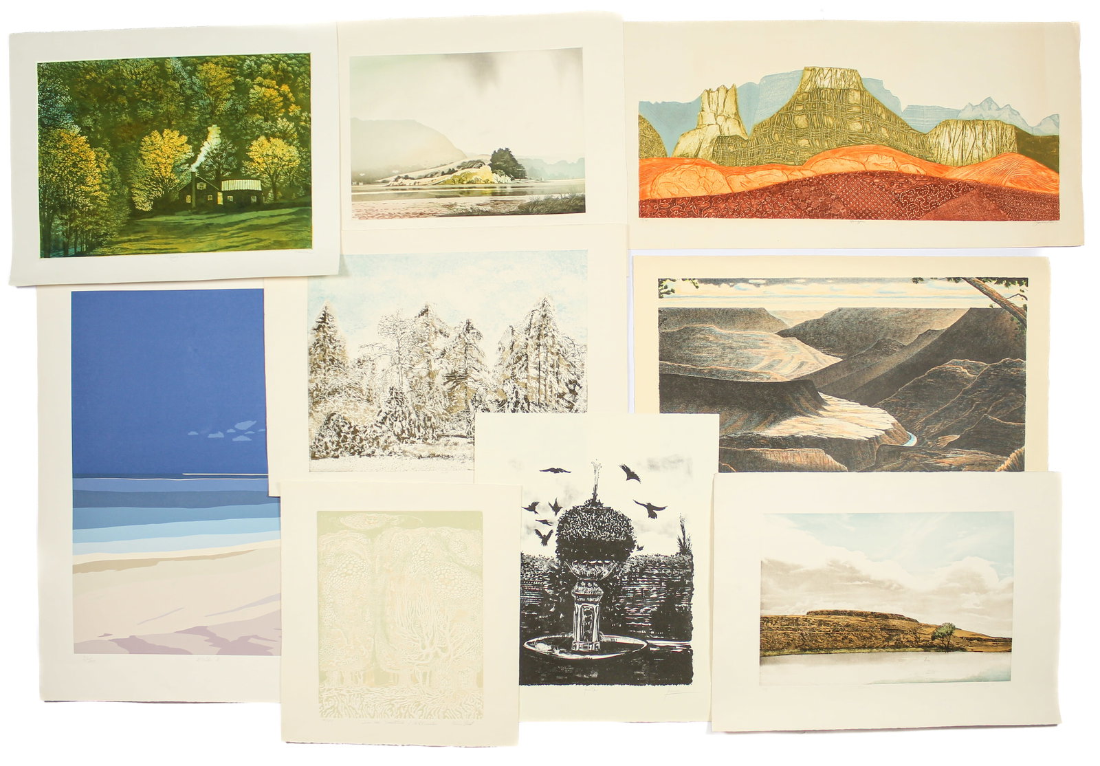 Group of Nine Modern Landscape Prints on Wove Paper, Signed (1 of 10)