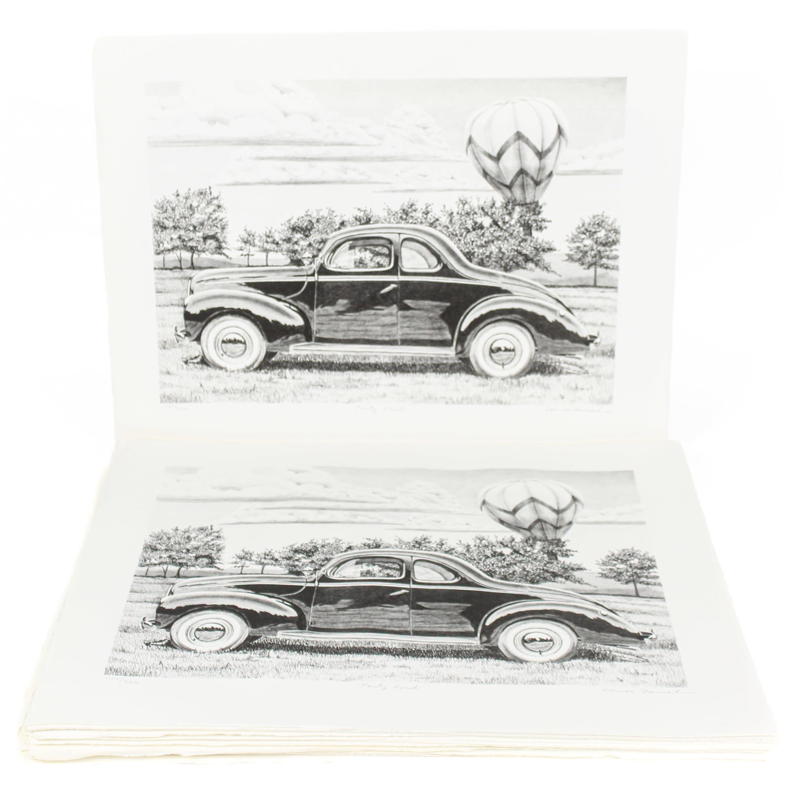James Farrah (American, B. 1950) 81 Classic Car Lithographs, Forty Ford: Description: A collection of classic car lithographs depicting a 1940 Ford coupe. Markings & Inscriptions: Signed, titled, and numbered Date: Mid to late 20th century Maker: James Farrah (American, B.