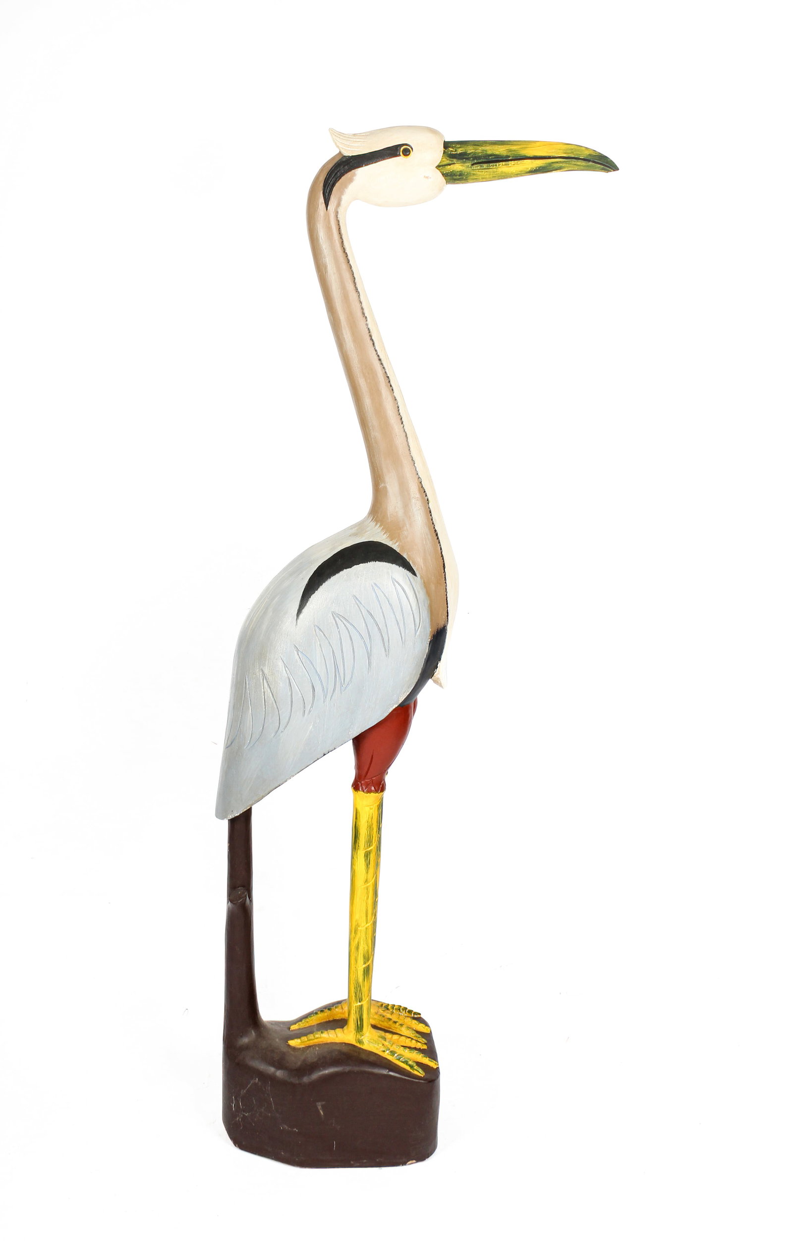 Large Folk Art Carved & Painted Wood Heron Sculpture (1 of 7)