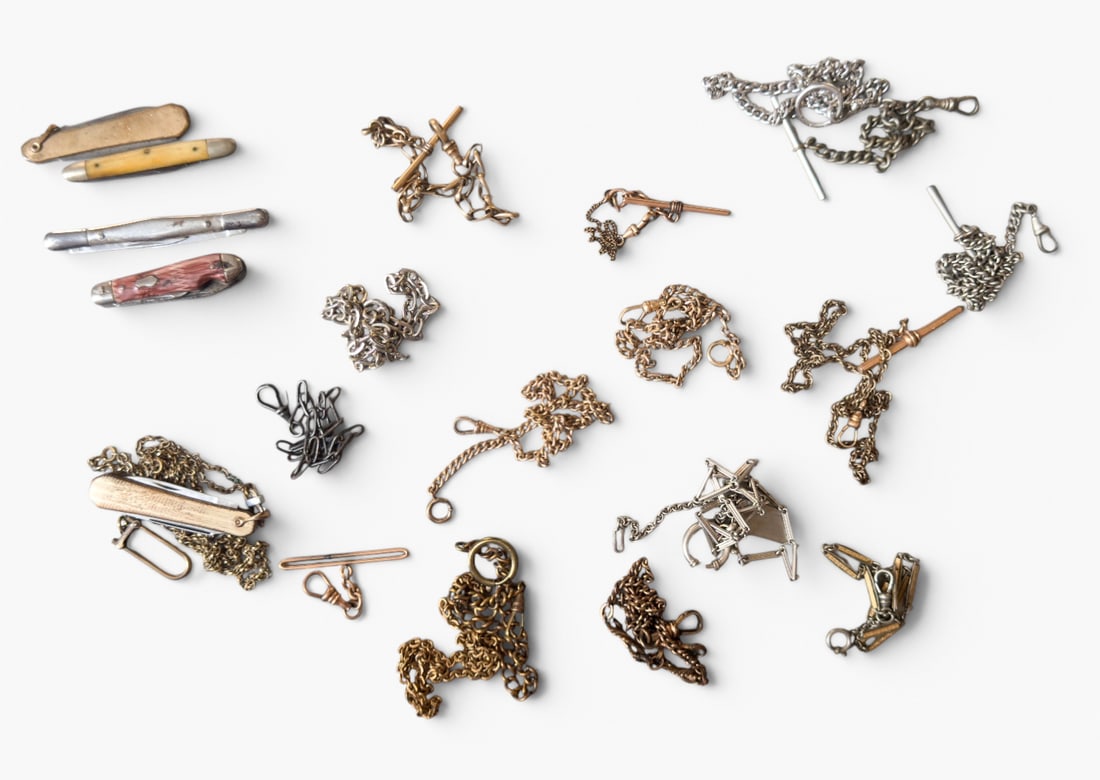 Group of Pocket Watch Chains and Knives (1 of 2)
