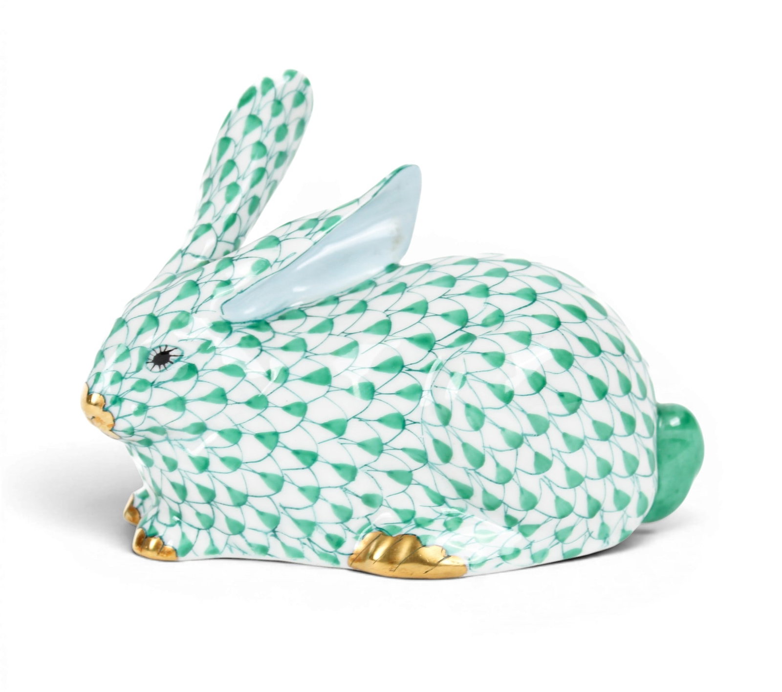 Herend Green Fishnet Lying Rabbit Porcelain Figurine (1 of 8)