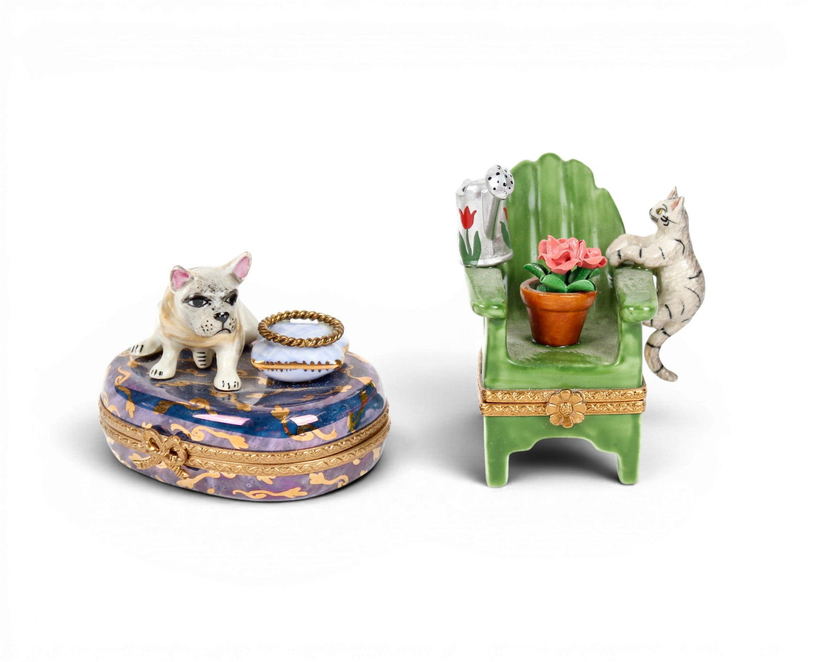 Rochard Limoges Peint Main Trinket Boxes, Cat, French Bulldog (1 of 15)