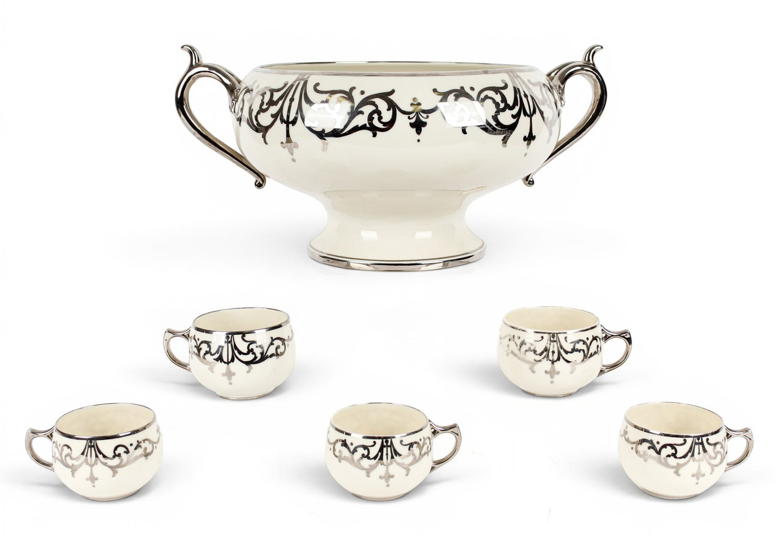 Belleek Willets Porcelain Punch Bowl and Five Cups (1 of 9)