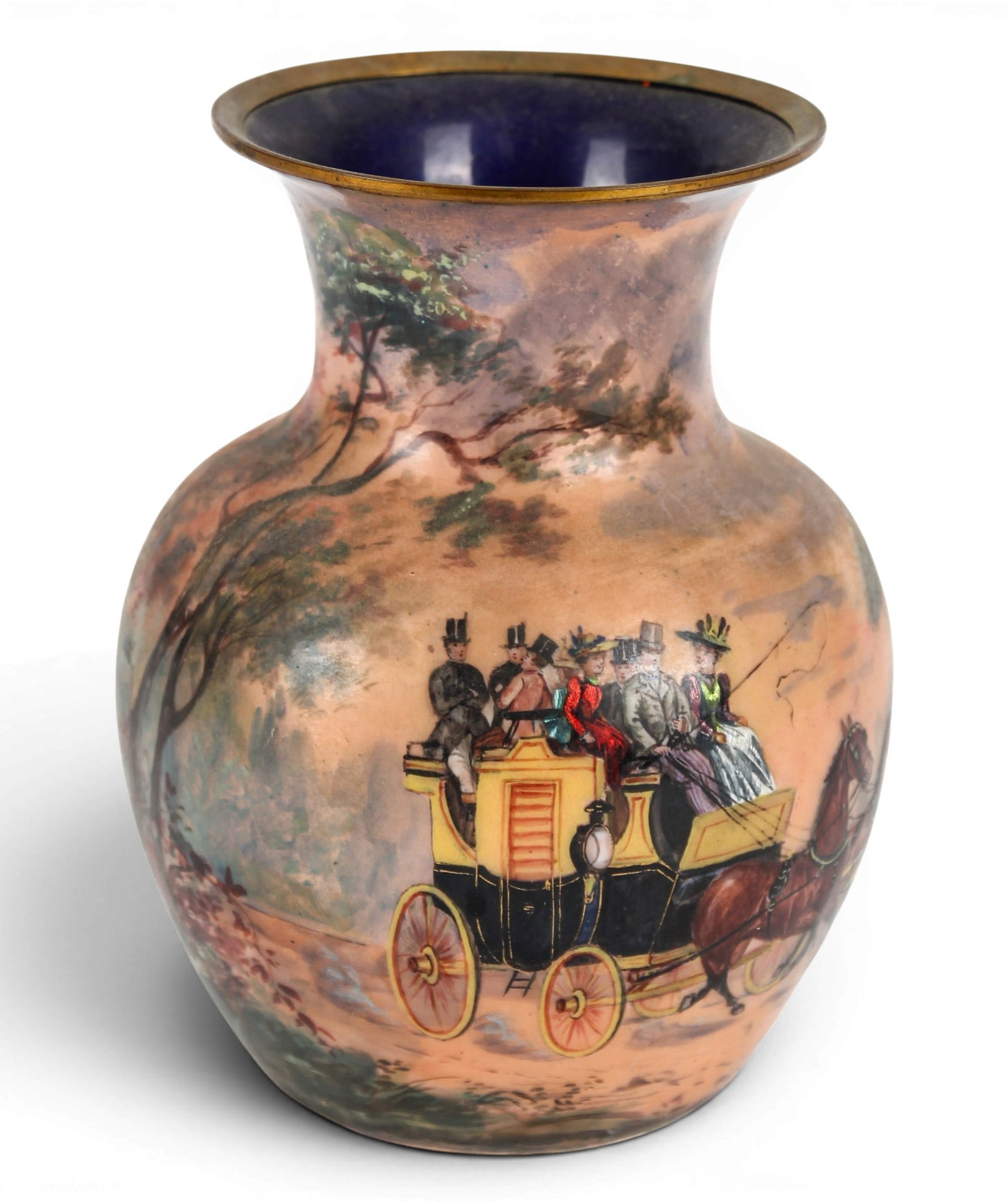 Limoges Enamel Carriage Scene Vase (1 of 9)