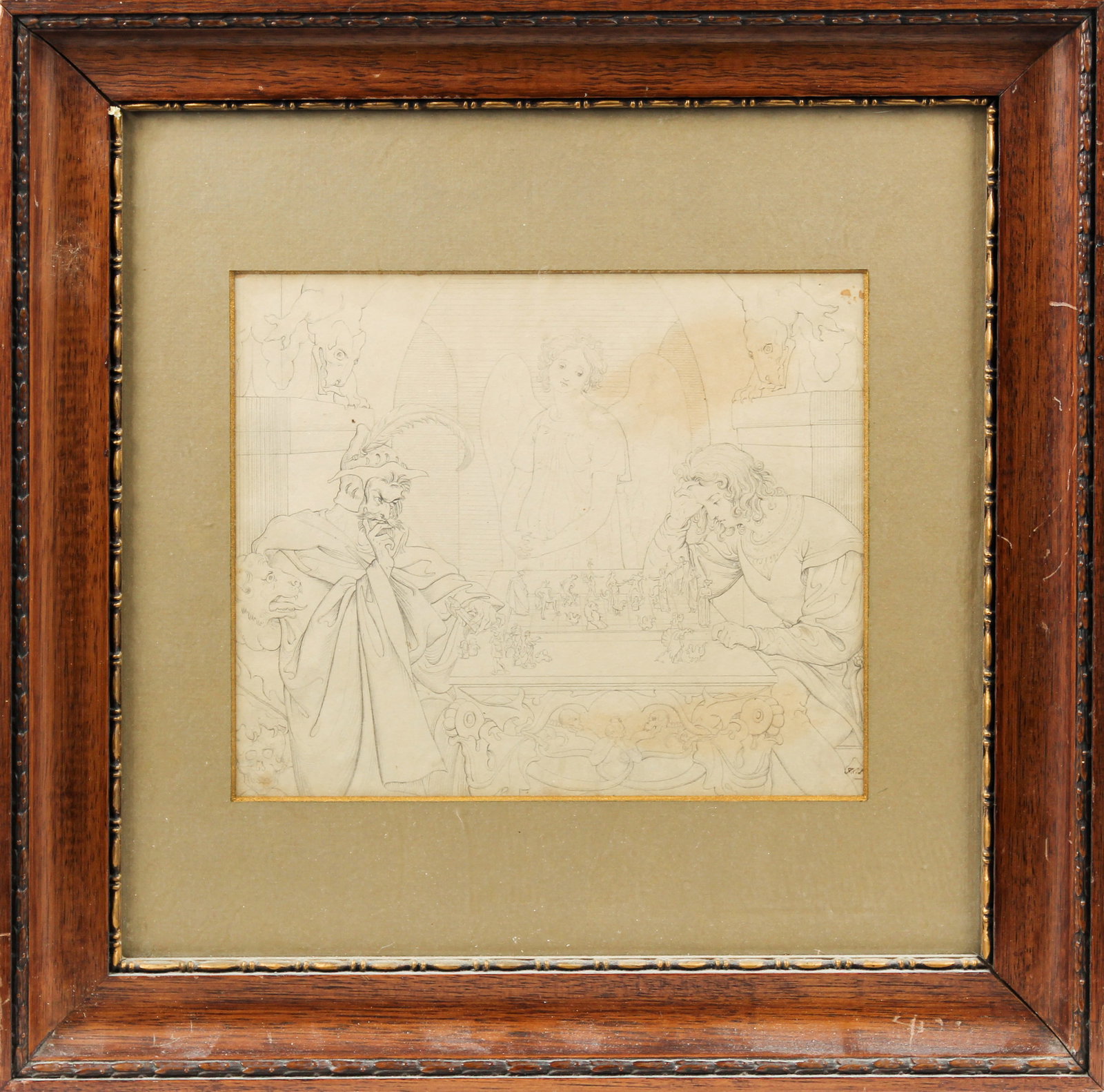 Attributed to Moritz Retzsch, The Chess Players, 19th Century Pencil Drawing (1 of 9)