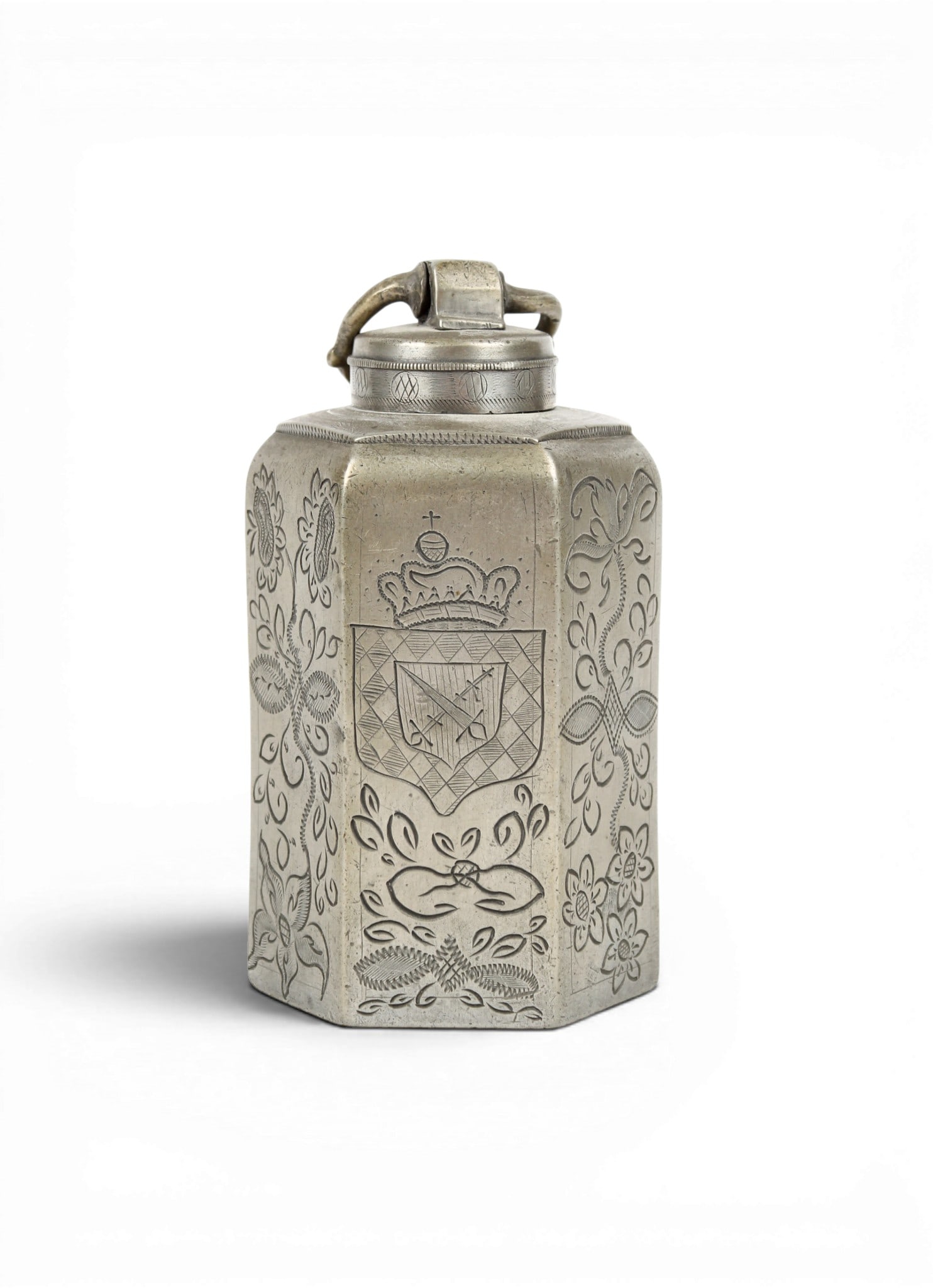 German or Austrian Engraved Pewter Tea Canister Ca. 1800 (1 of 11)