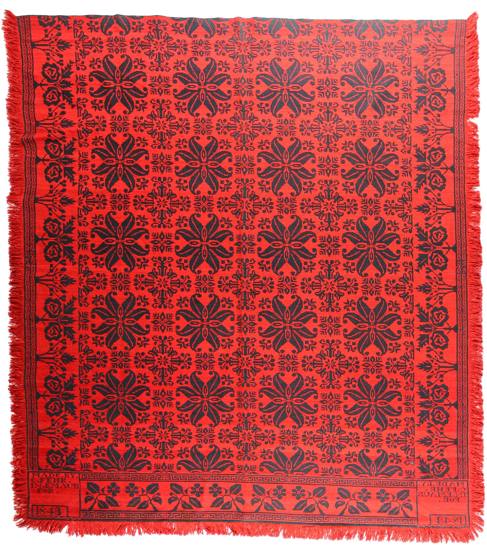 Emaus, Pennsylvania Woven Jacquard Coverlet Dated 1843 (1 of 11)