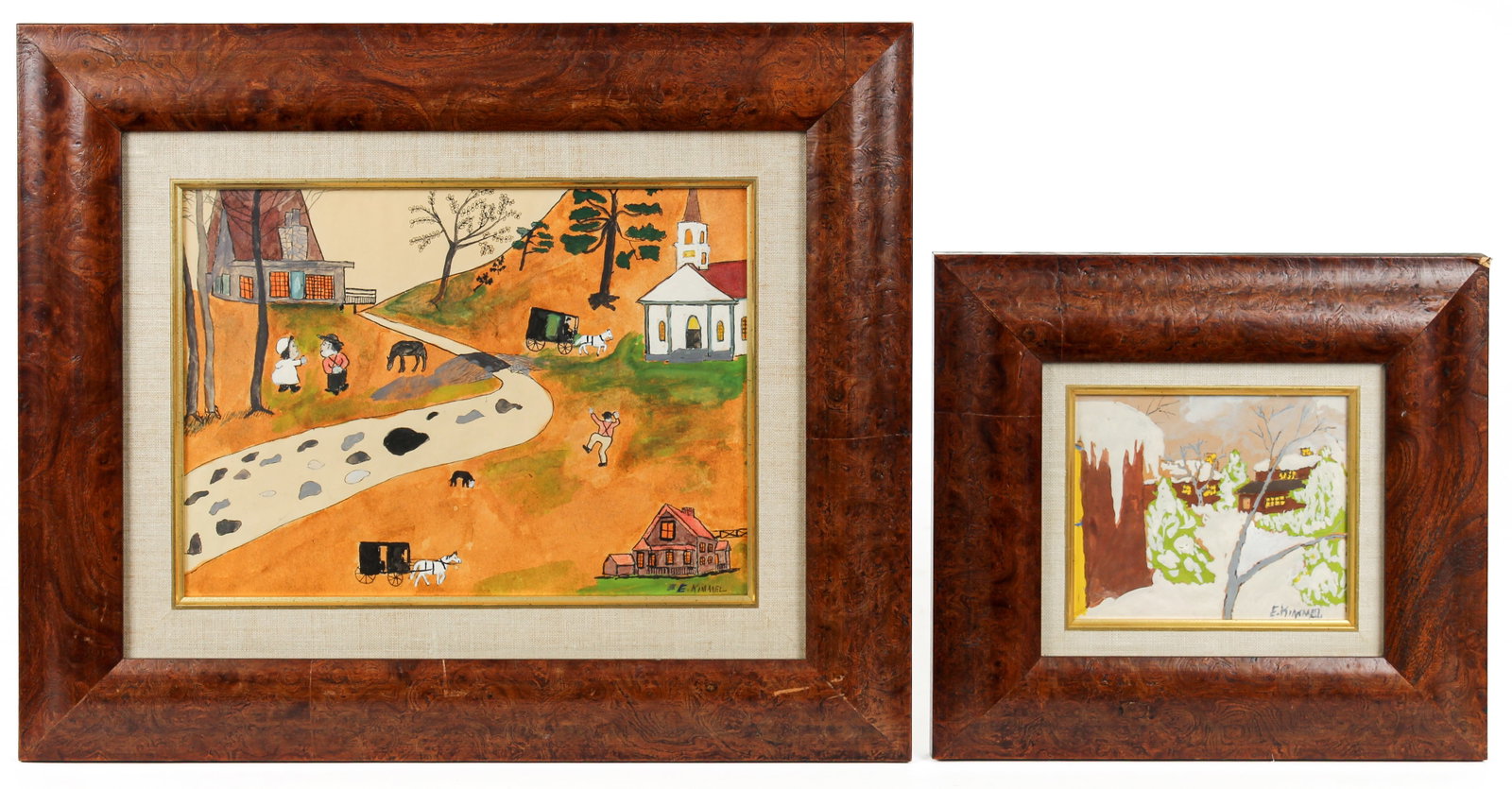 E. Kimmel (American, 20th Century) Two Folk Art Works, Mixed Media on Paper (1 of 15)