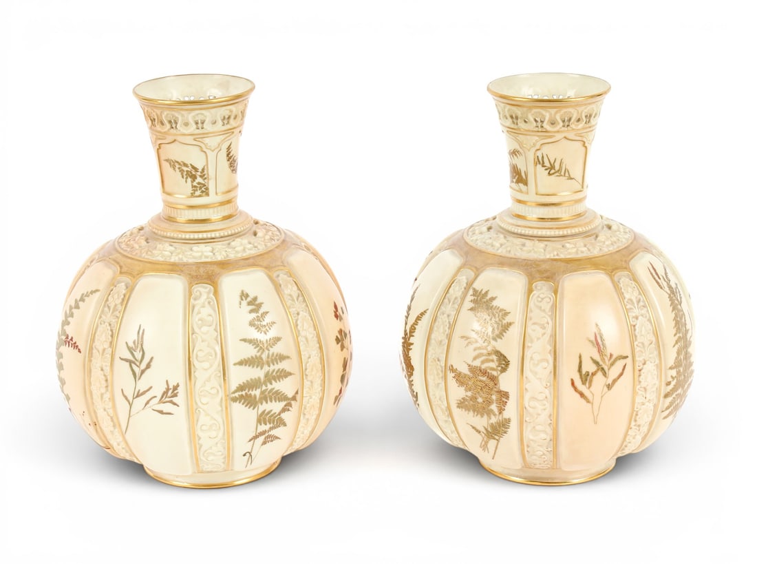Two Royal Worcester Porcelain Blush Ivory Bulbous Vases (1 of 1)