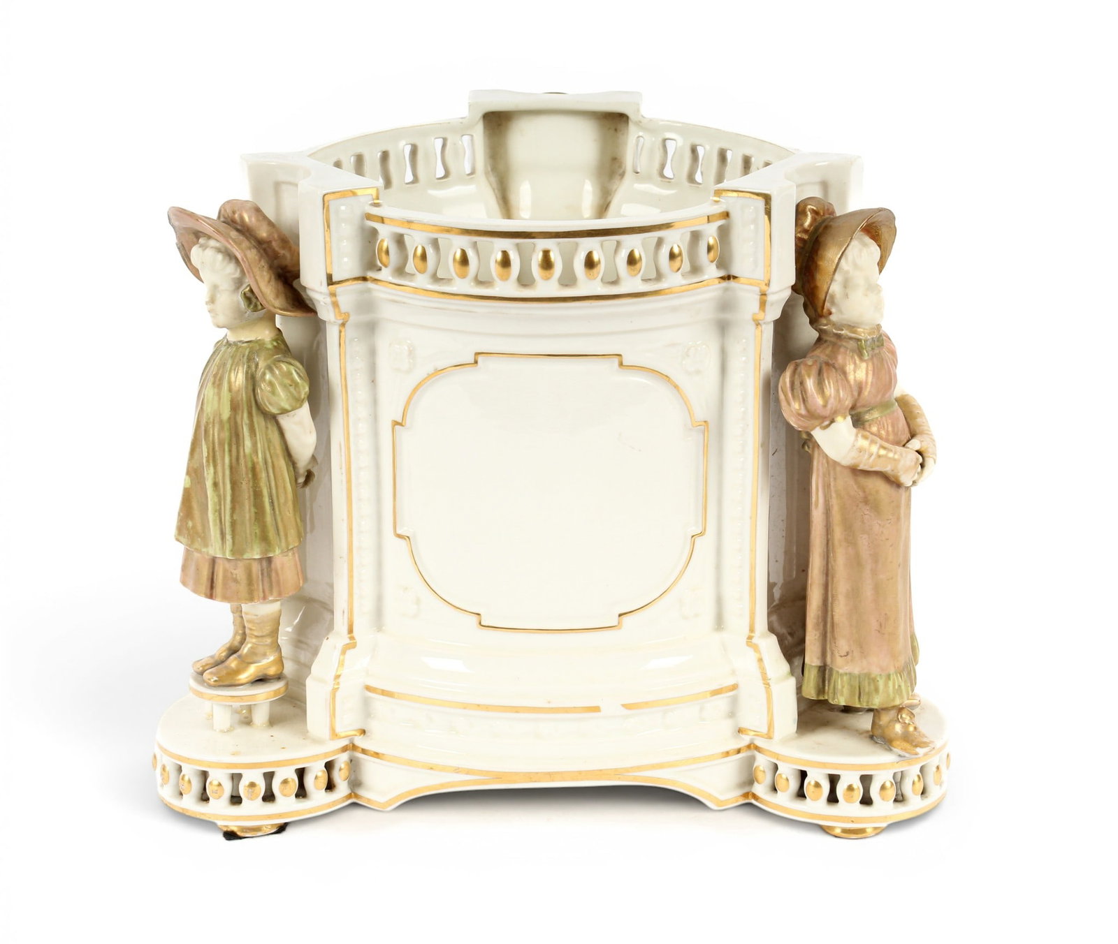 Royal Worcester Porcelain Jardiniere with Three Figures (1 of 17)