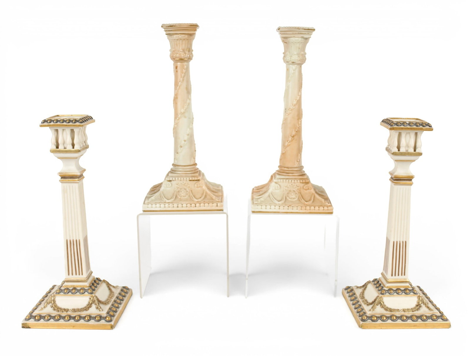 Two Pairs of Royal Worcester Porcelain Column Form Candlesticks (1 of 10)