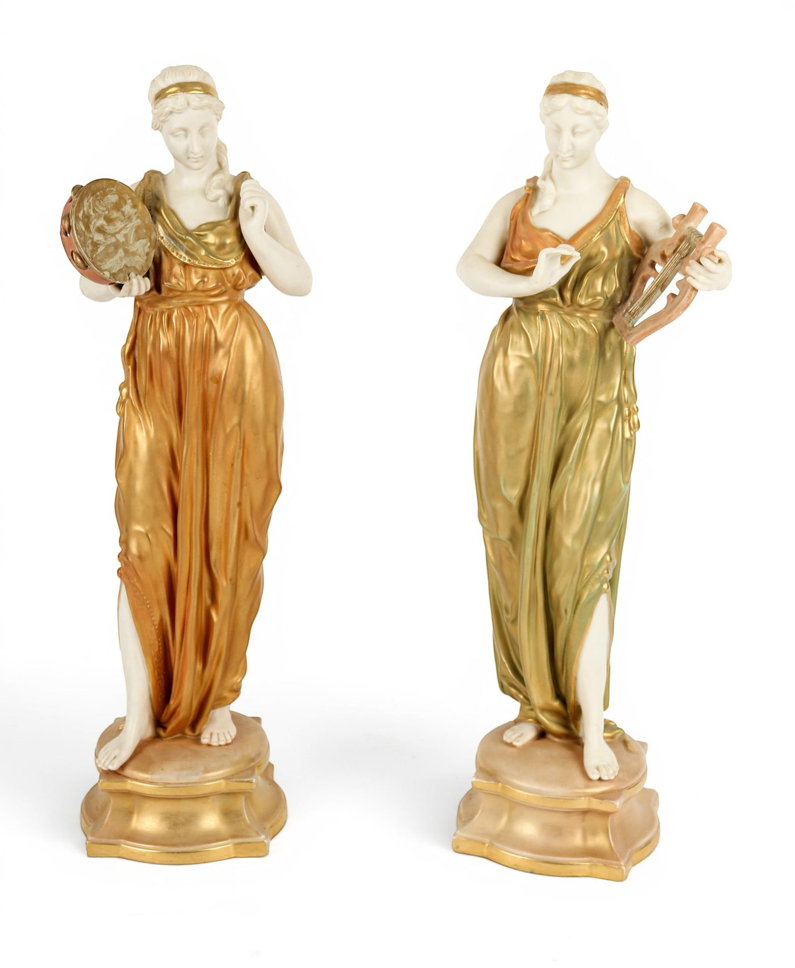 Pair of Royal Worcester Porcelain Female Classical Type Figures with Instruments (1 of 10)