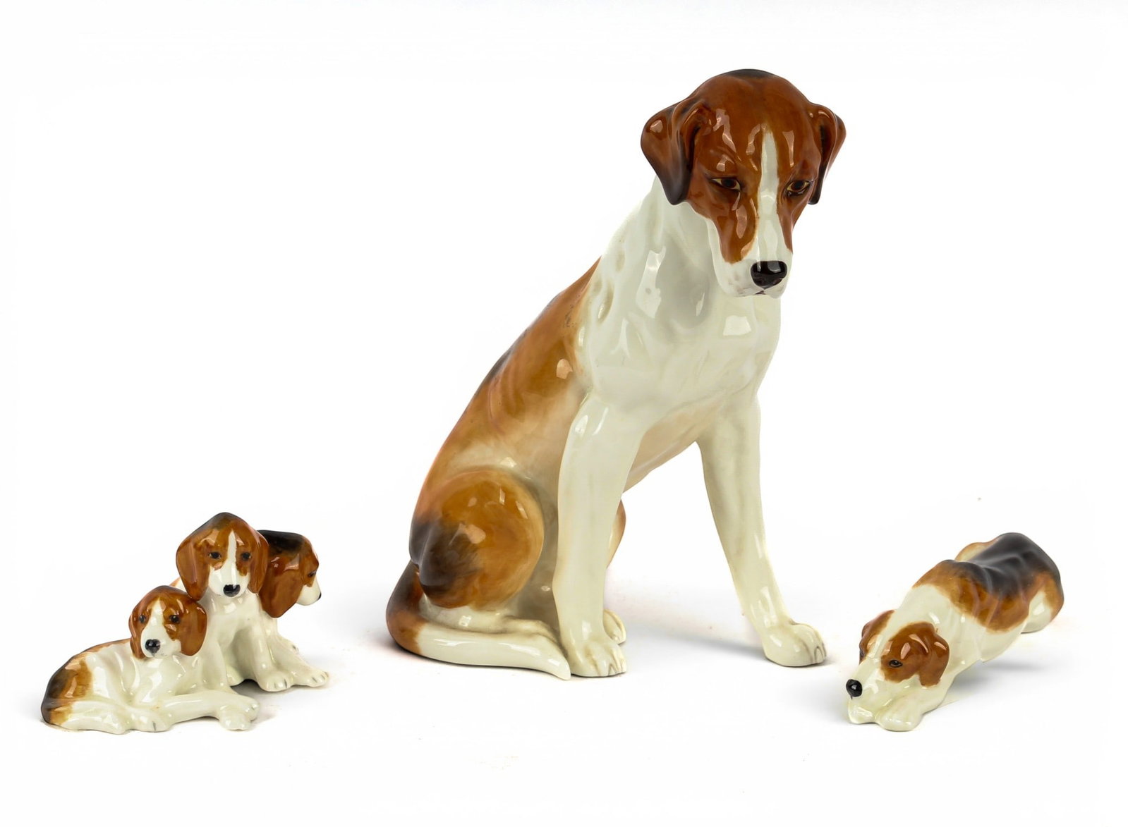 Group of Three Royal Worcester Porcelain Fox Hound Dog Figurines (1 of 14)
