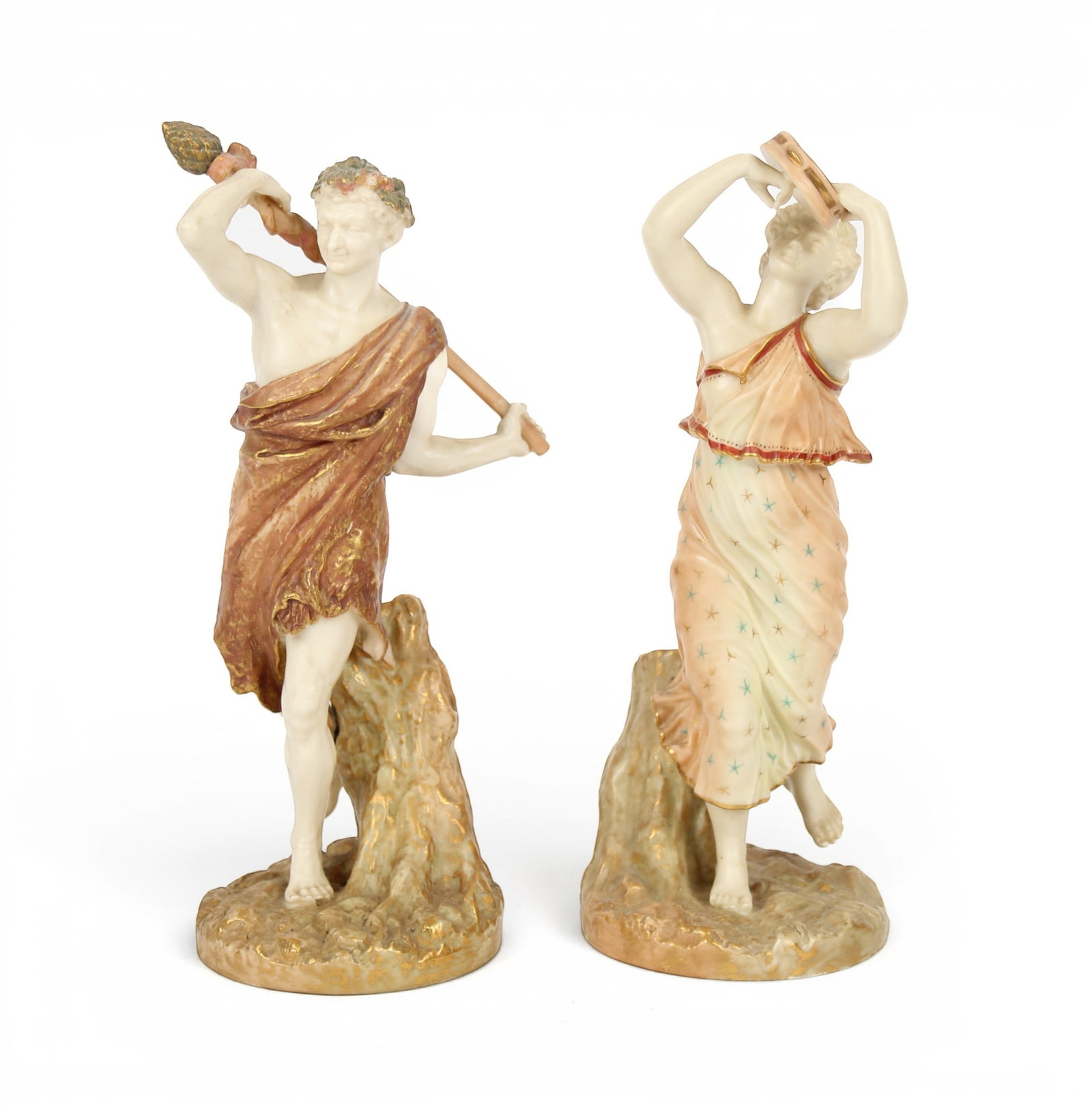 Pair of Royal Worcester Blush Porcelain Statuettes, a Satyr and a Bacchante (1 of 12)