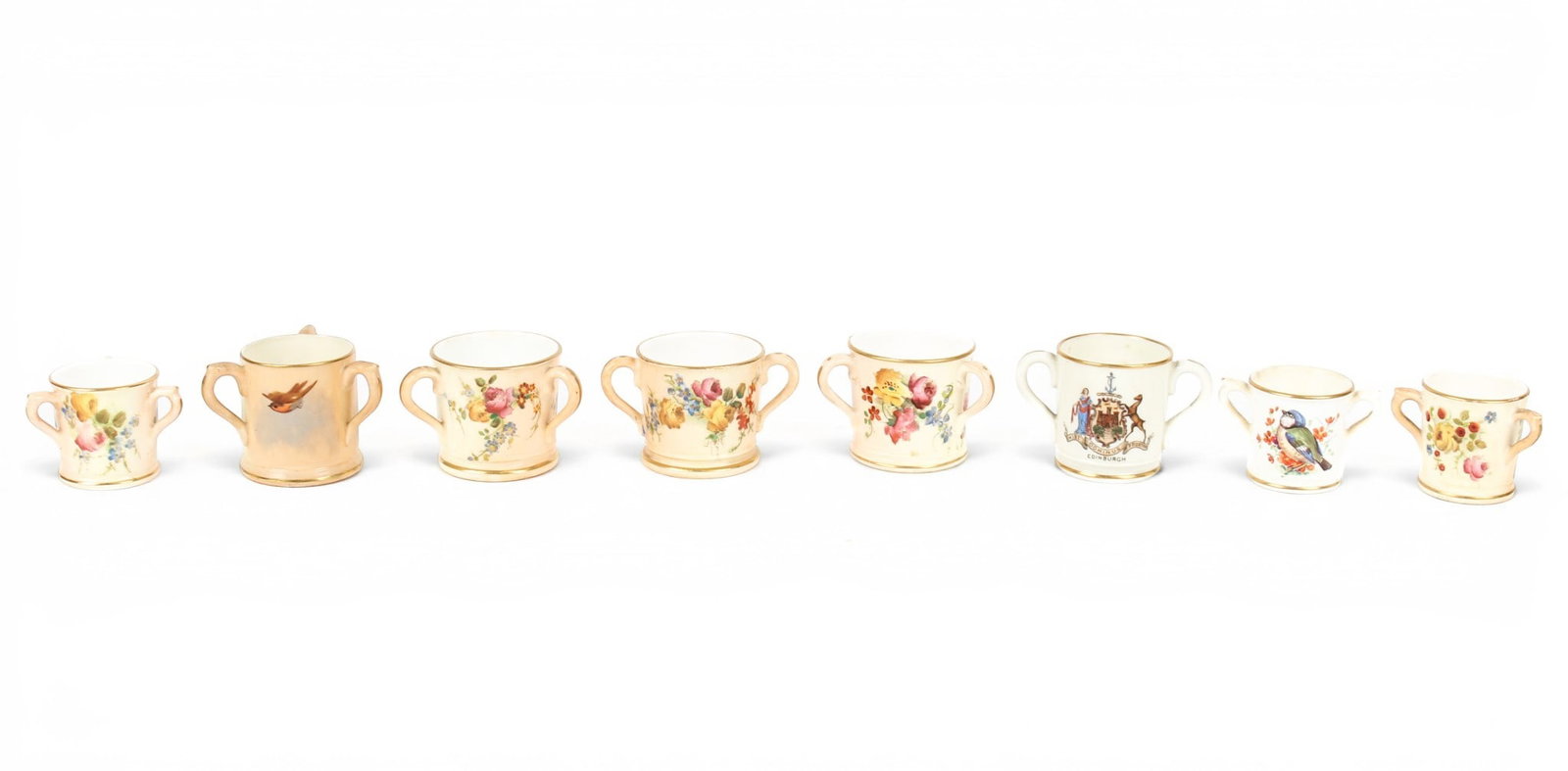 Group of Eight Royal Worcester Porcelain Diminutive Loving and Twin Handled Cups (1 of 12)