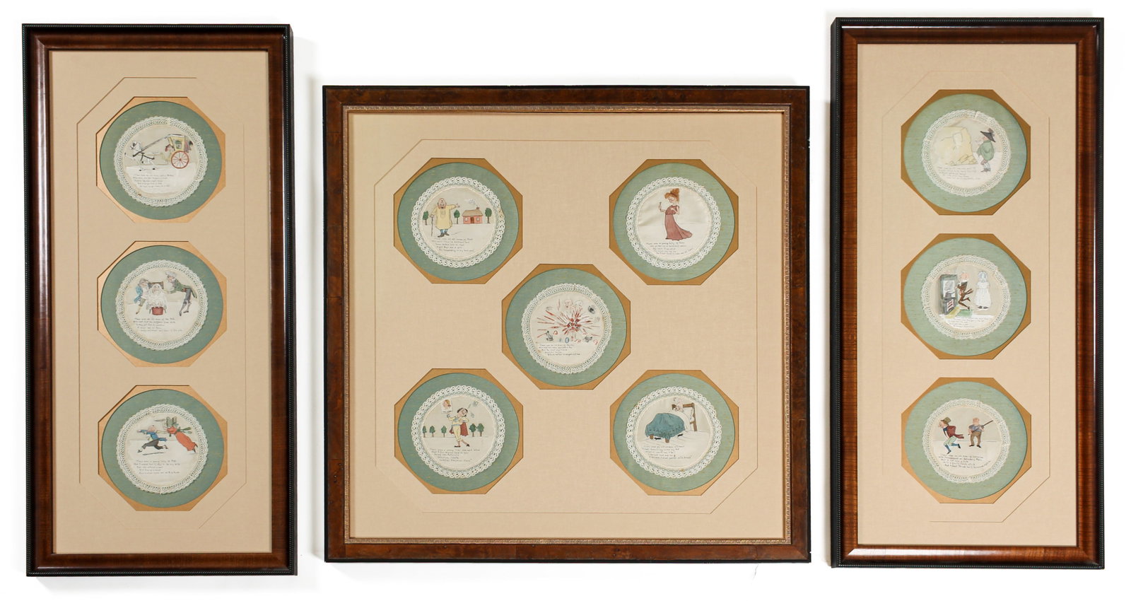 Hand Painted English Limericks on Silk, Style of Edward Lear, Late 19th Century (1 of 13)