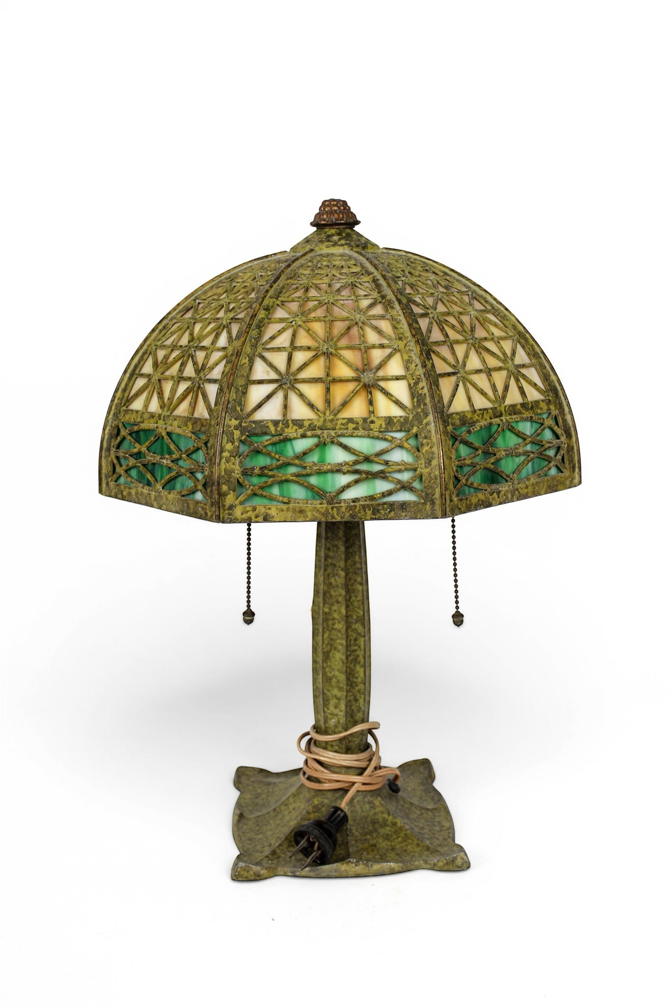 Bradley & Hubbard Arts & Crafts Verdigris Slag Glass Table Lamp (1 of 13)
