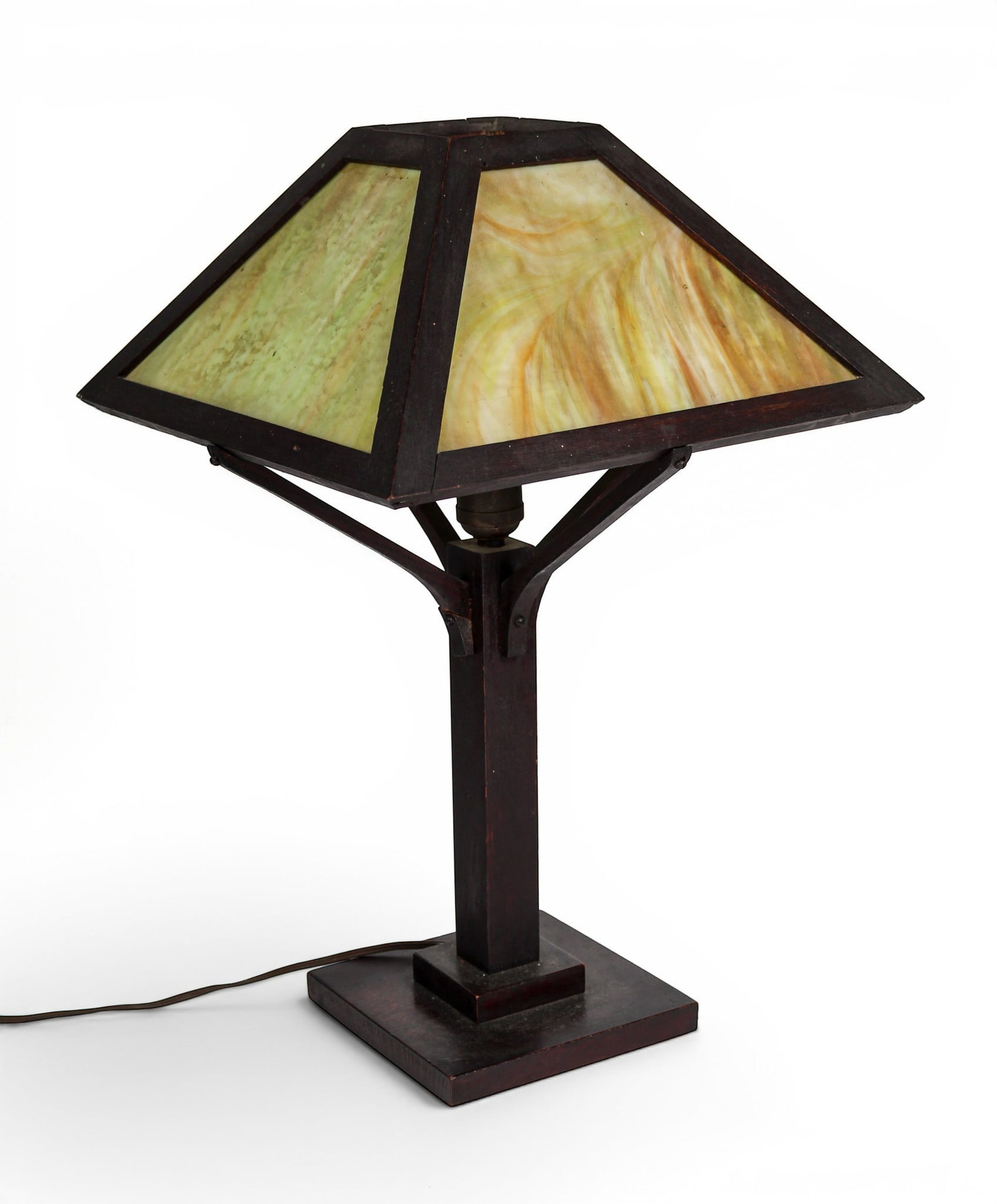 Arts & Crafts Oak Sag Glass Table Lamp (1 of 7)