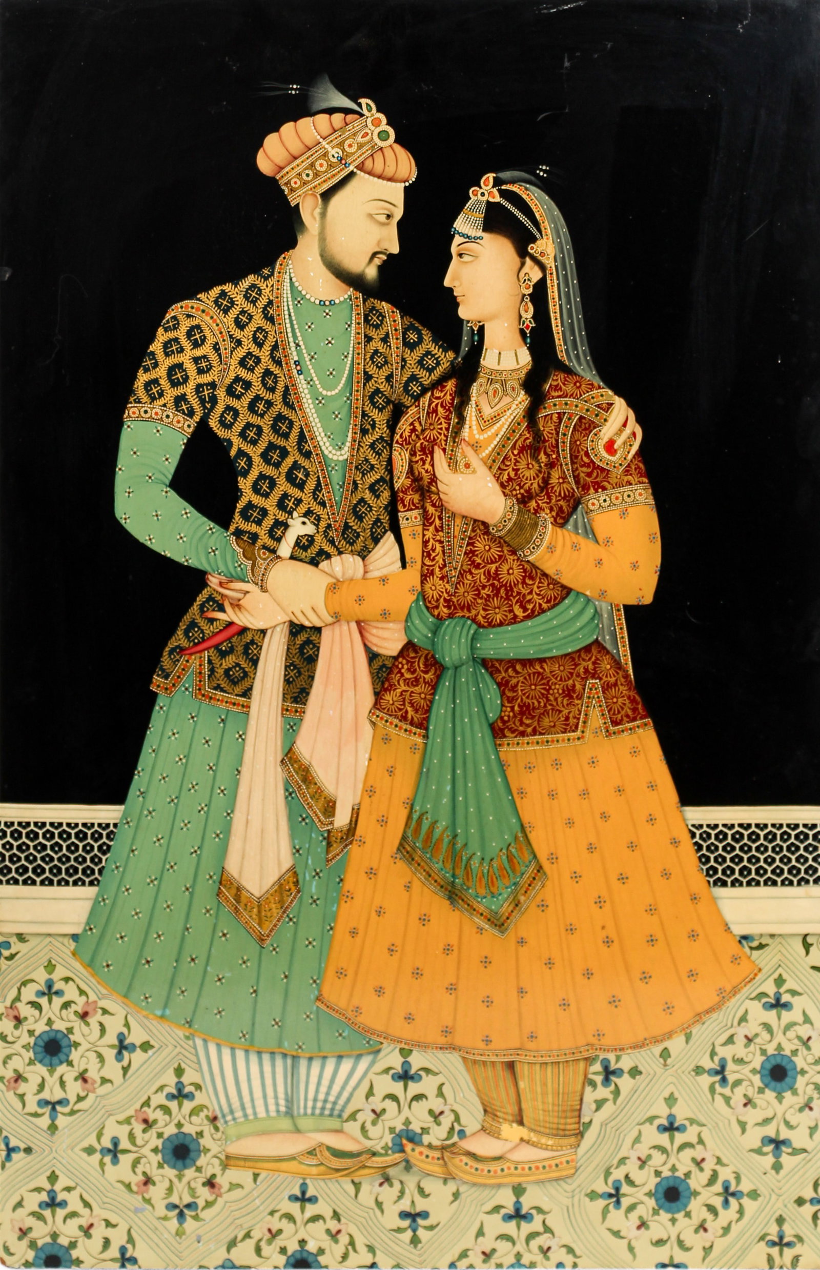 20th Century Indian School, Painting on Lacquered Panel, Shah Jahan and Mumtaz Mahal (1 of 8)