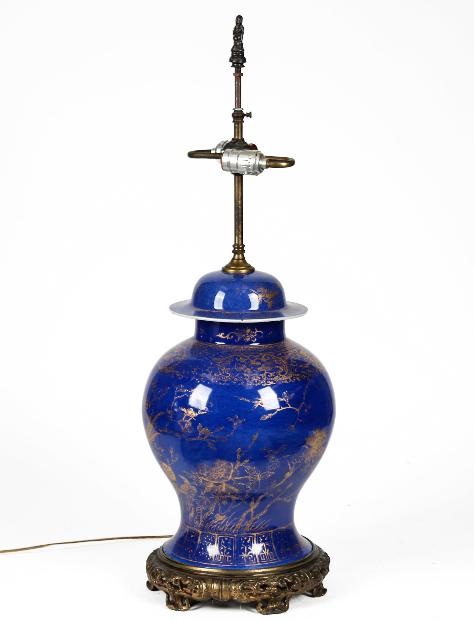 Chinese Gilt Powder Blue Porcelain Ginger Jar Lamp, Qing Dynasty (1 of 11)