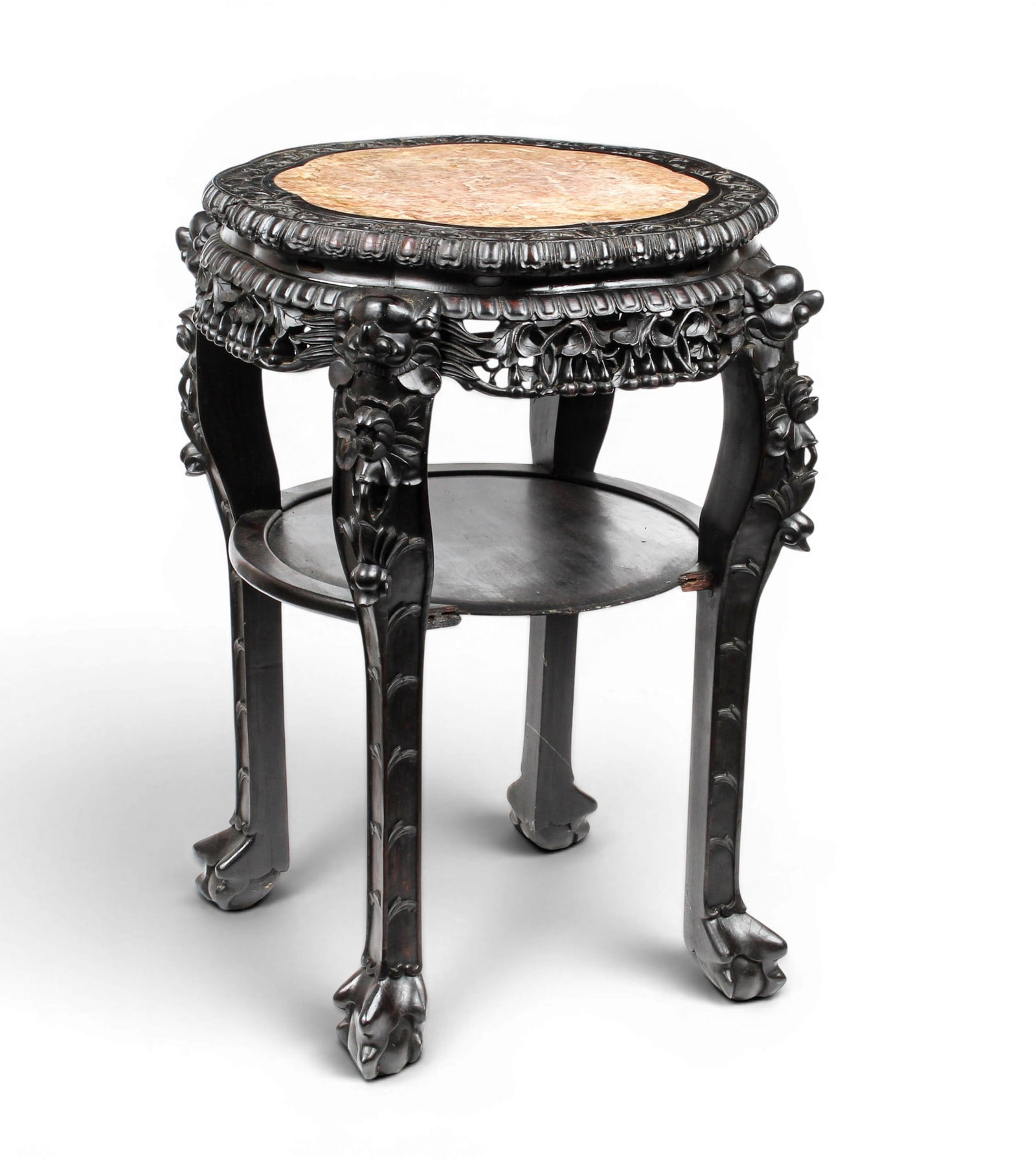 Chinese Carved Hardwood Marble Top Stand (1 of 6)