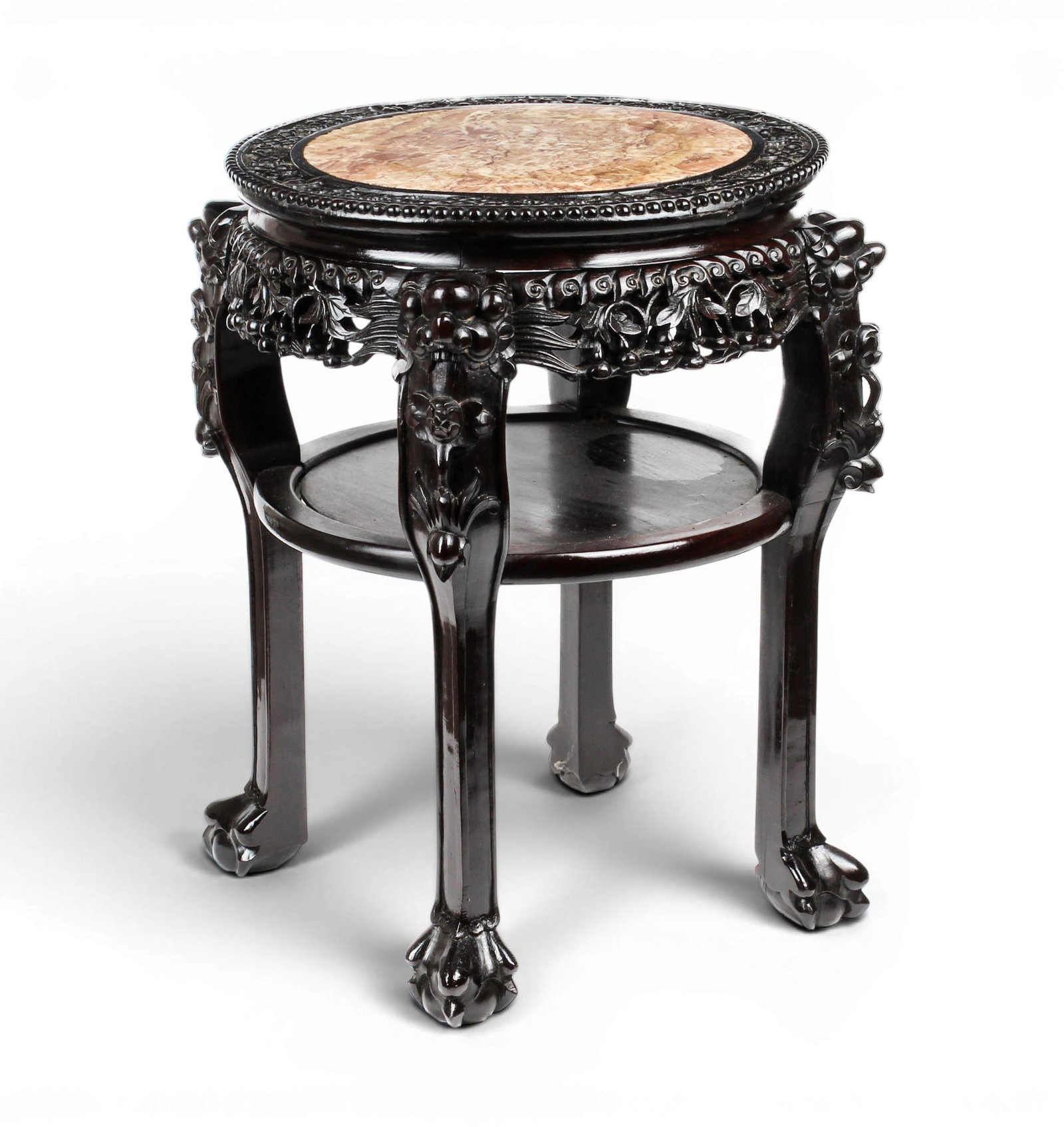 Chinese Carved Hardwood Marble Top Stand (1 of 5)