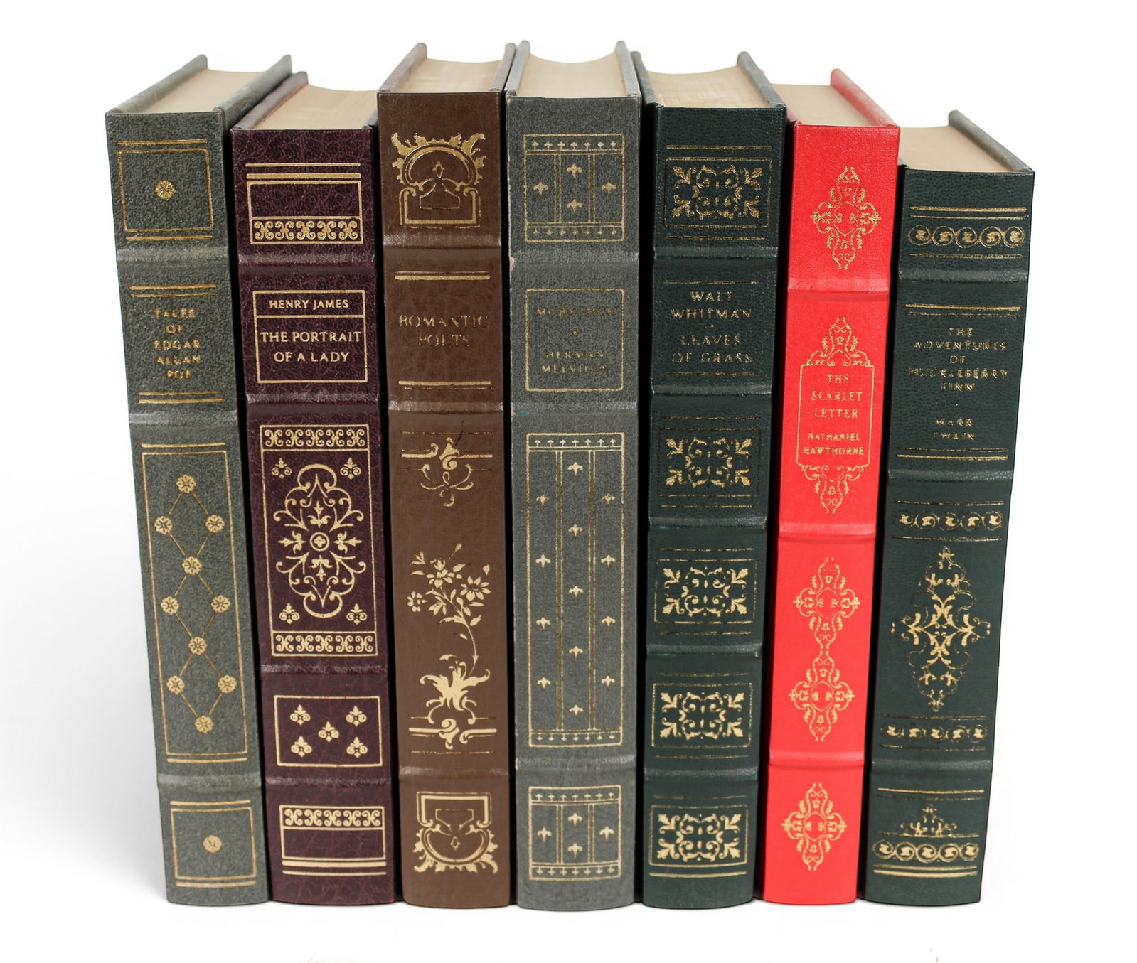 Collection of Franklin Library Leather Bound American Literature Books: Description: Collection of Franklin Library leather bound books. Comprising seven volumes including 'The Adventures of Huckleberry Finn', by Mark Twain, Tales of Edgar Allan Poe' by Edgar Allan Poe, '