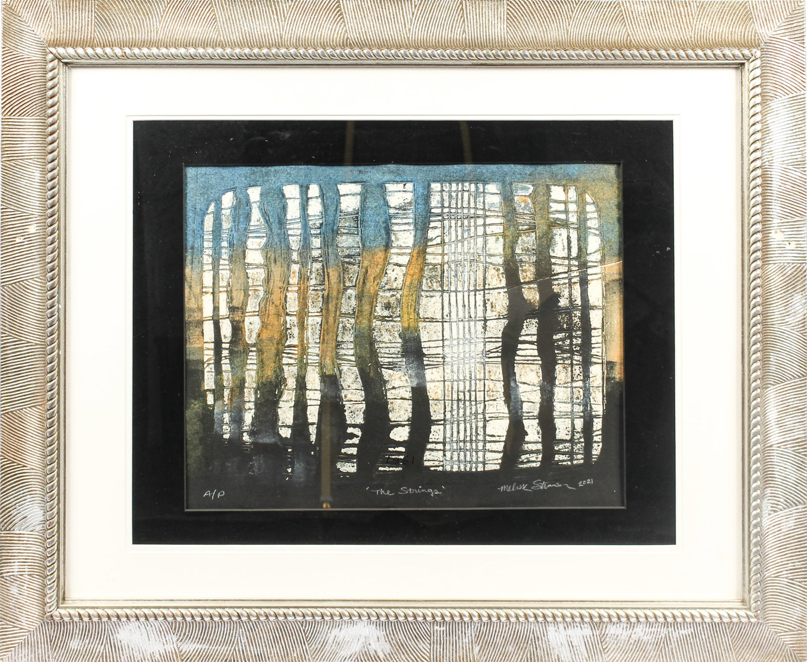 Melissa Strawser (American, Contemporary) The Strings, Signed Intaglio: Description: An abstract intaglio etching on handmade paper depicting the strings of an instrument. Markings & Inscriptions: Signed, titled, dated, and indicated as an artist's proof Date: 2025 Maker: