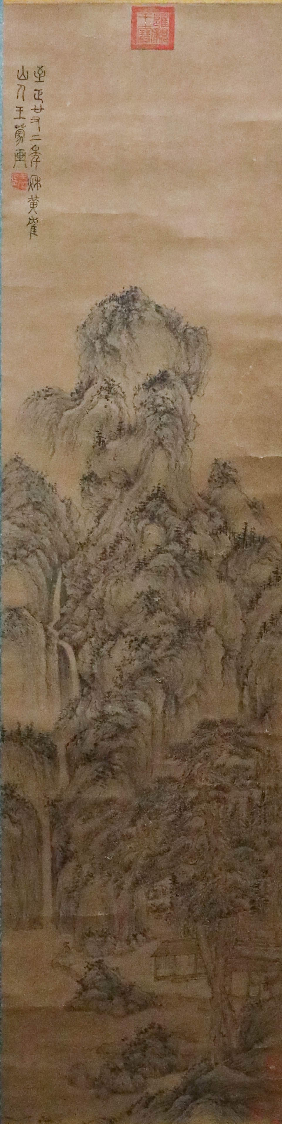 Yuan Wang Meng landscape painting vertical axis: H:126cm,W:32cm