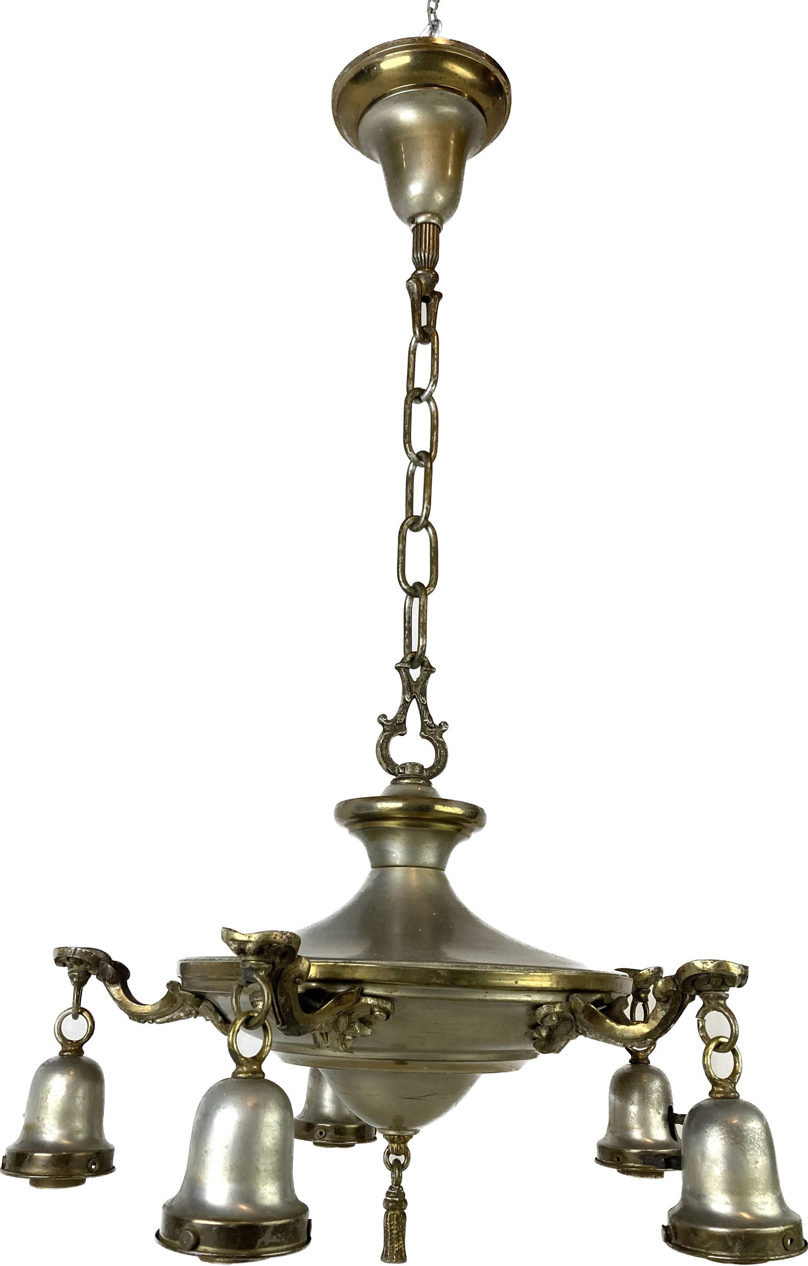 Five arm two tone pan light fixture with tassel finial (1 of 2)