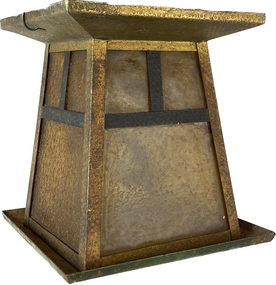 Mission brass/iron hammered polychrome flushmount light fixture (1 of 2)