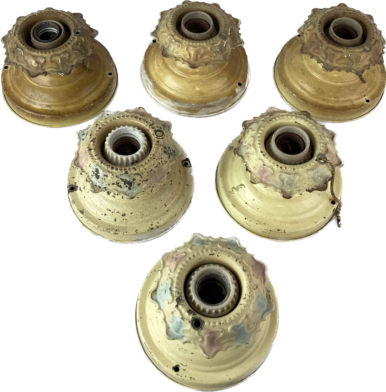 Set of six matching painted bare bulb flushmount ceiling lighting fixtures (1 of 2)