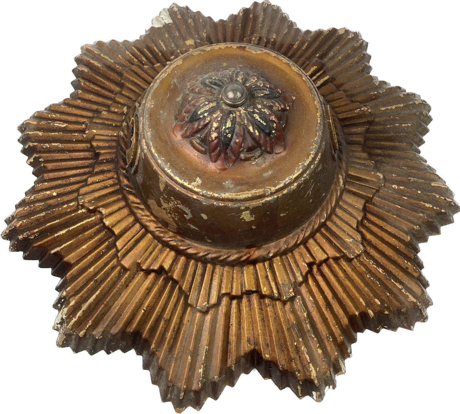 Brass sunburst double socket barebulb flushmount light fixture (1 of 2)