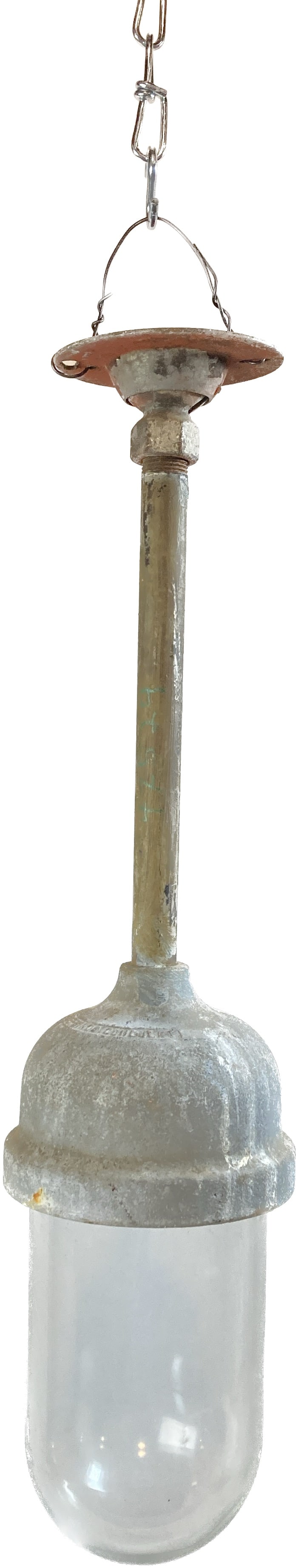 Industrial Crouse-Hinds steel and glass pendant: Industrial Crouse-Hinds steel and glass pendant. 21 1/2" tall x 5" diameter