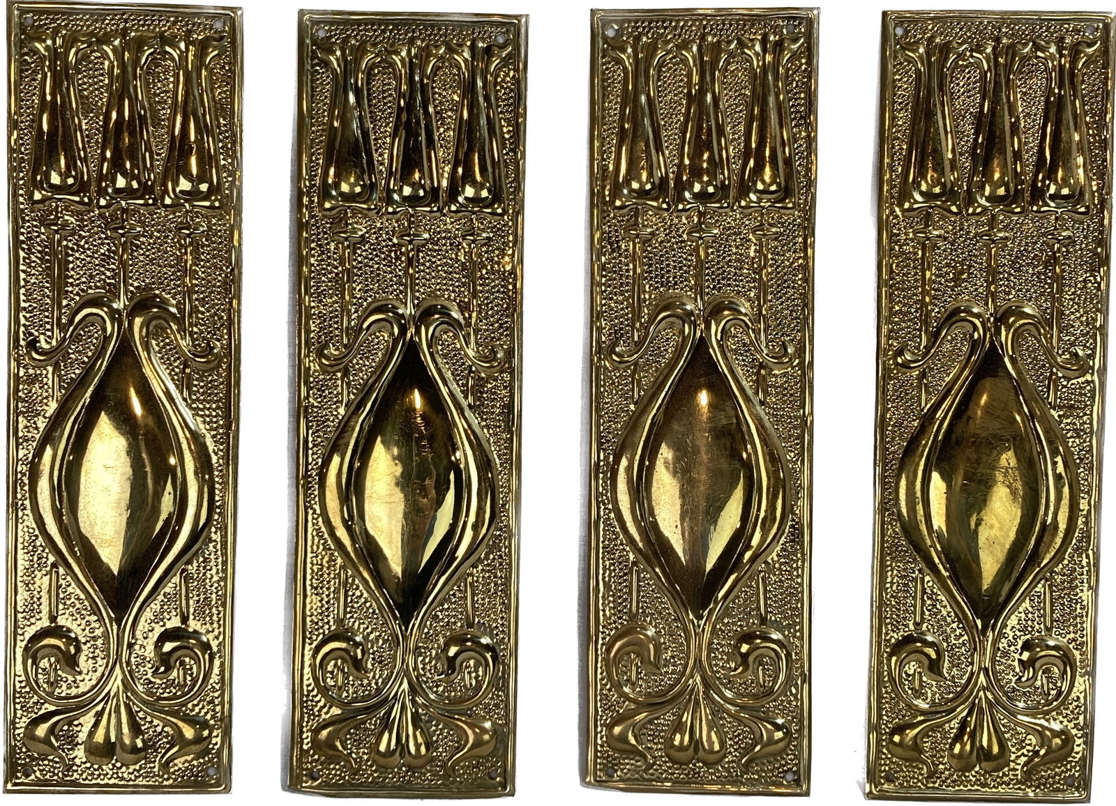Set of 4 stamped brass art nouveau hammered scroll push plates (1 of 1)
