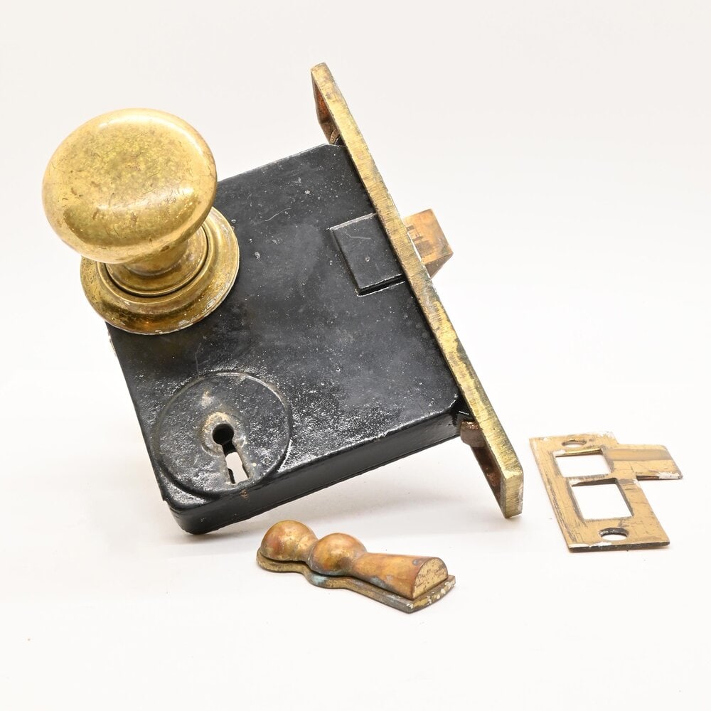 Set of 3 small knob brass locksets with keyhole (1 of 2)